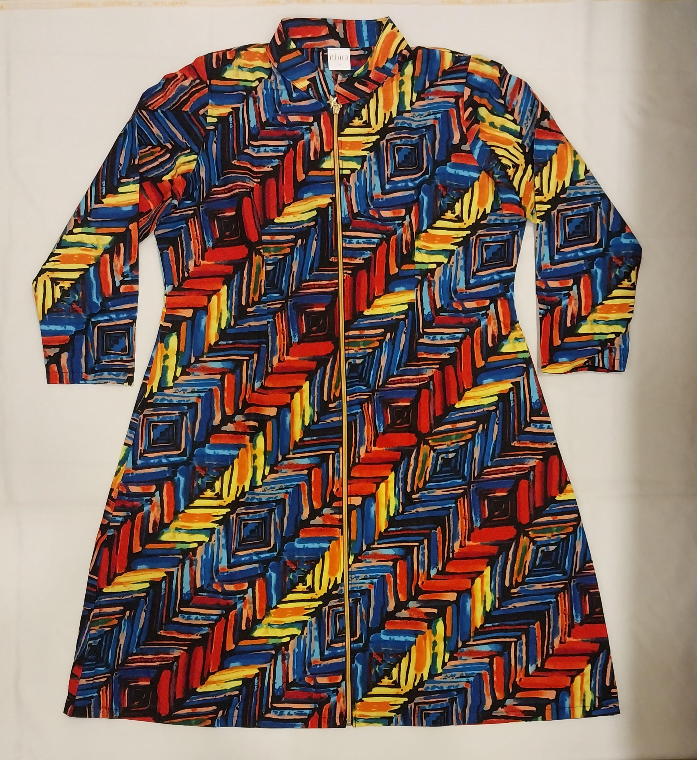 fitted lace wedding dress Ithira Kenya - Blue & Yellow Geometric Kitenge Dress Kimono Zip Long Sleeved