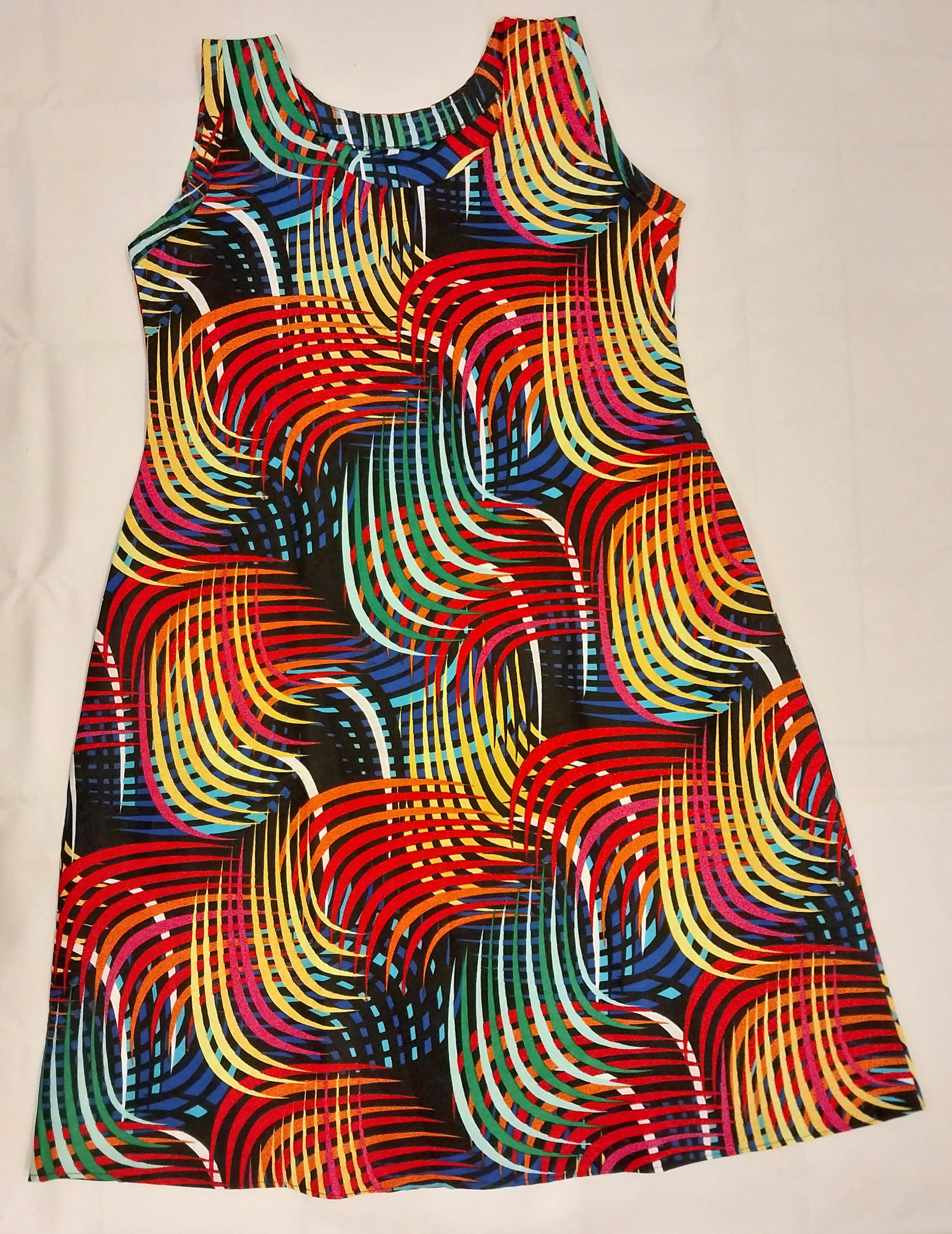 Multicoloured Kitenge Sleeveless Knee-Length Dress - African Print A-Line Dress