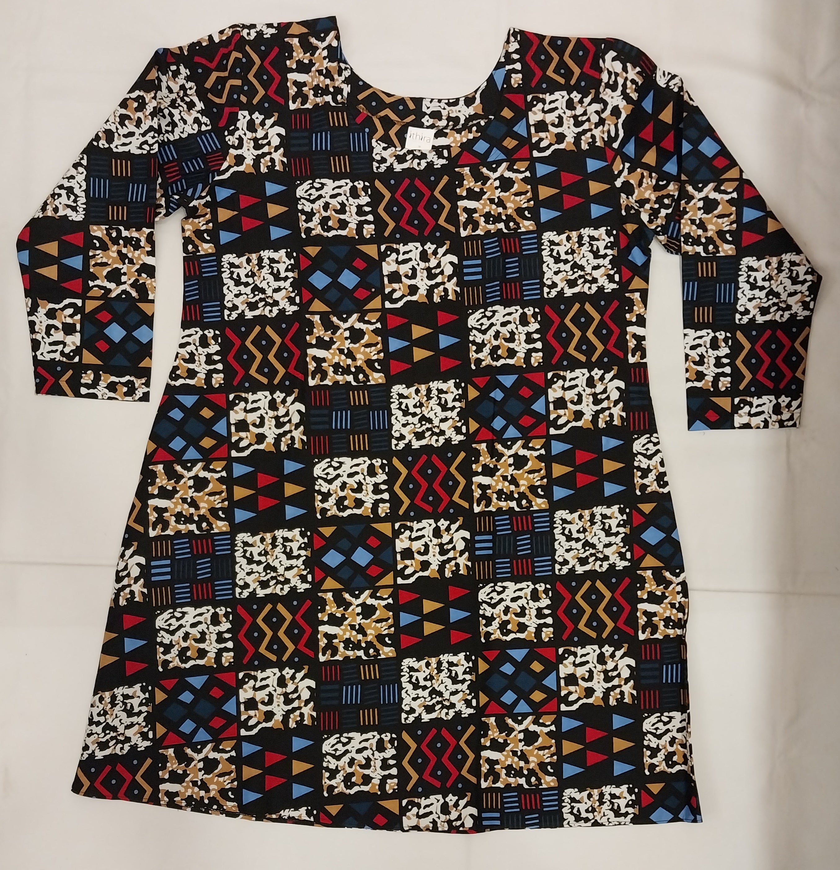 Multicoloured Patchwork Sleeved Knee-Length Dresses – Effortless Style Meets Everyday Comfort