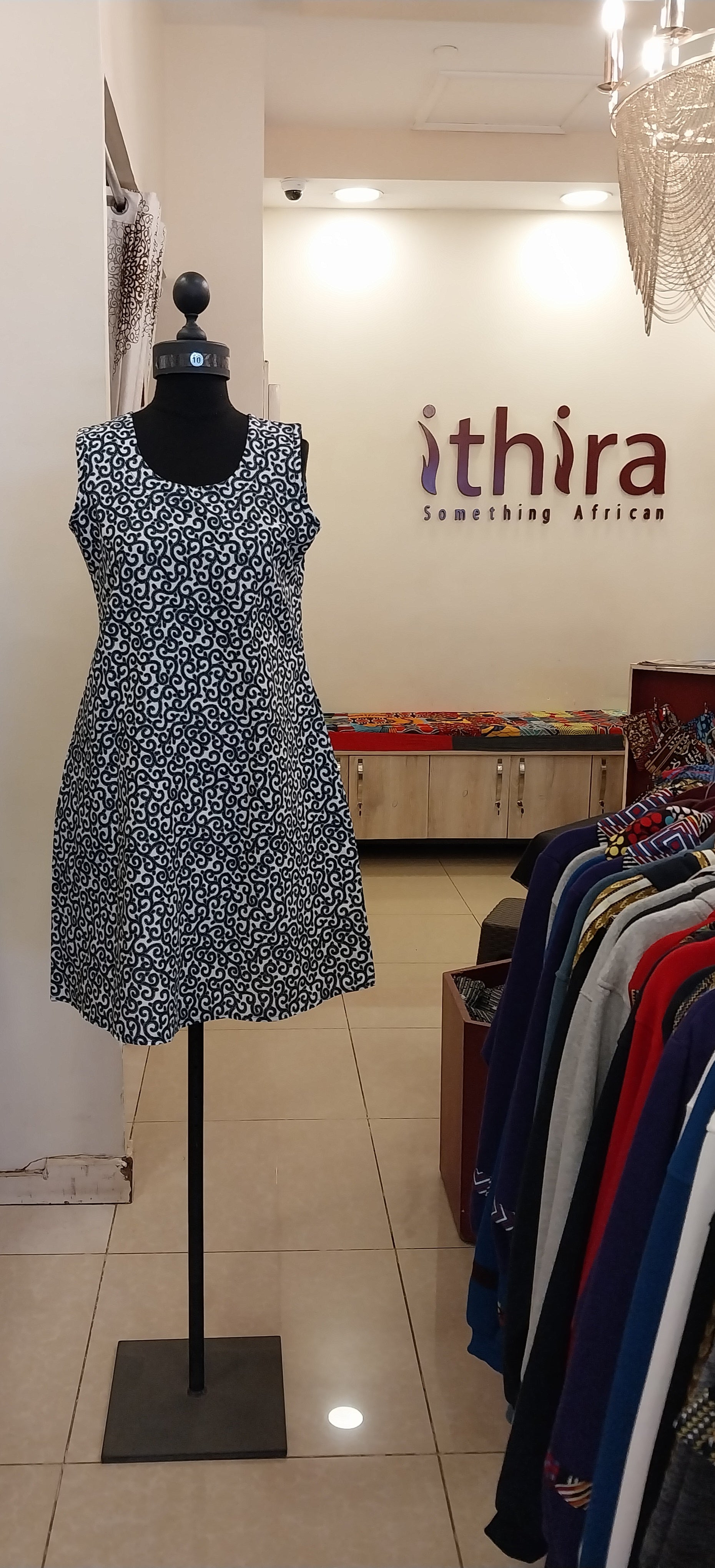 Black & White Floral Kitenge Sleeveless Knee-Length Dress - African Print A-Line Dress