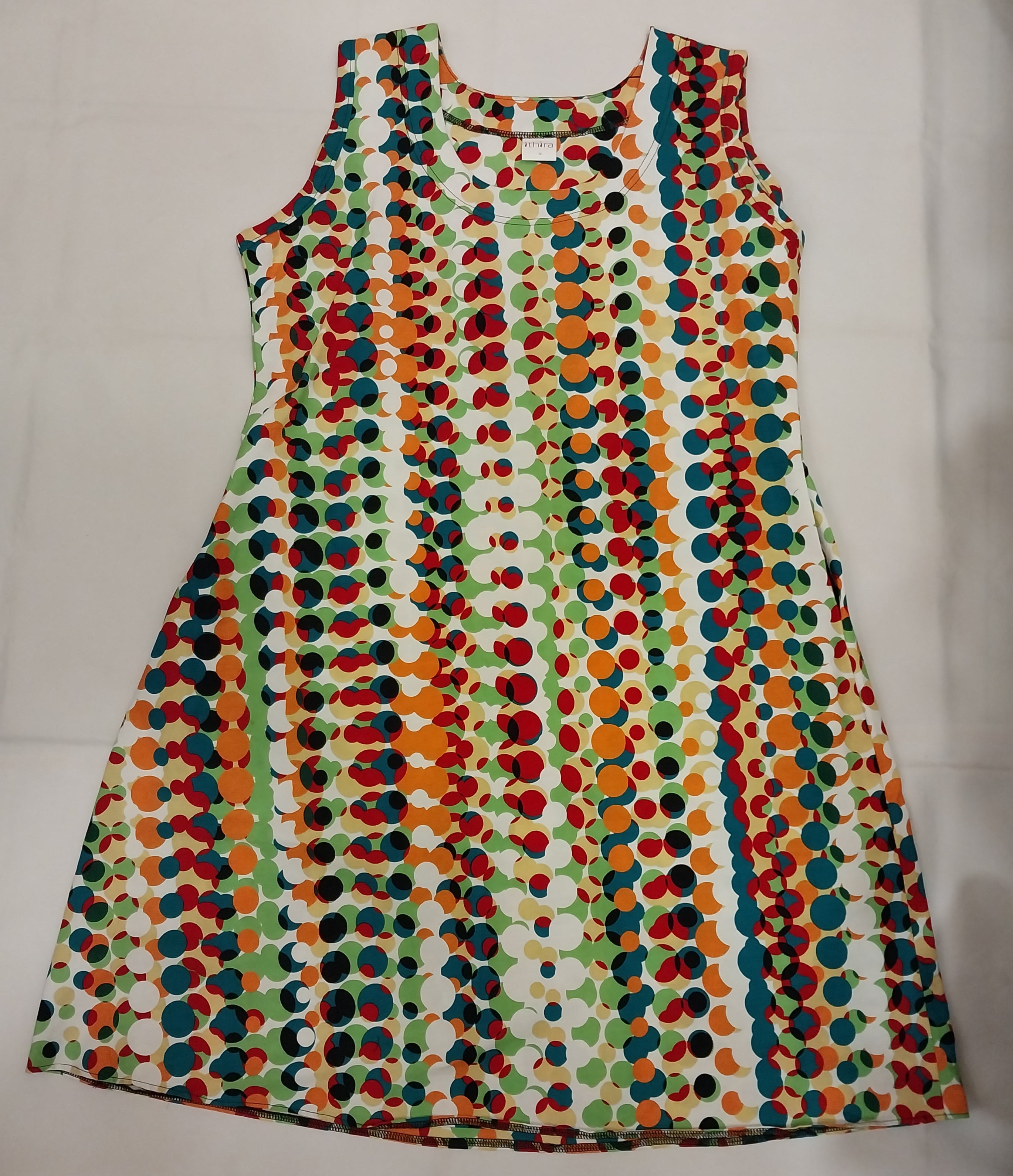 Multicoloured Polka dotted Kitenge Sleeveless Knee-Length Dress - African Print A-Line Dress
