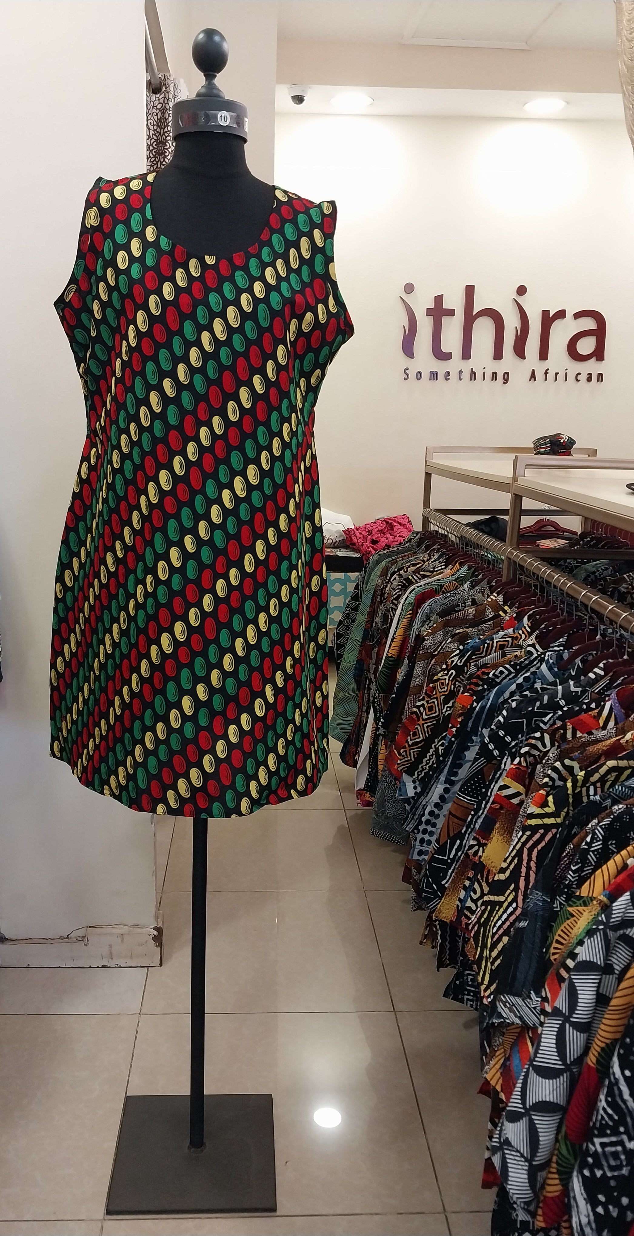 Red, Yellow & Green Kitenge Sleeveless Knee-Length Dress - African Print A-Line Dress