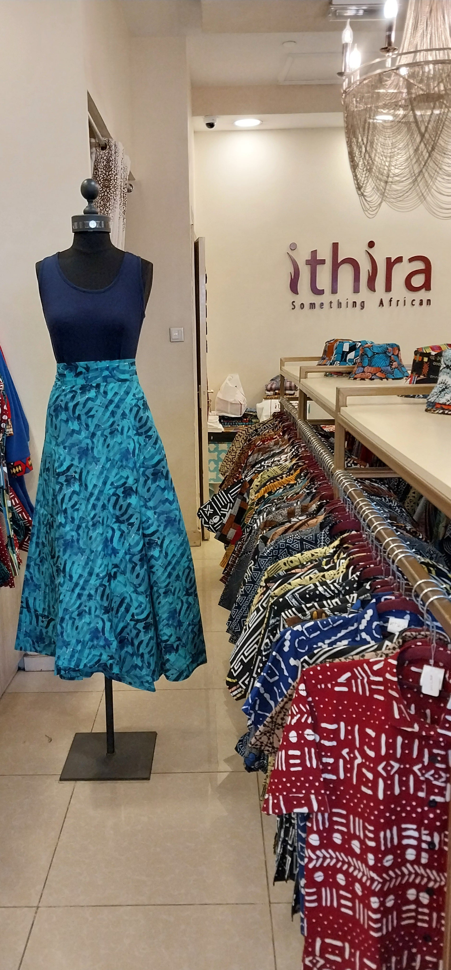Turquoise Kitenge Wrap Maxi Skirt - African Print Versatile Skirt