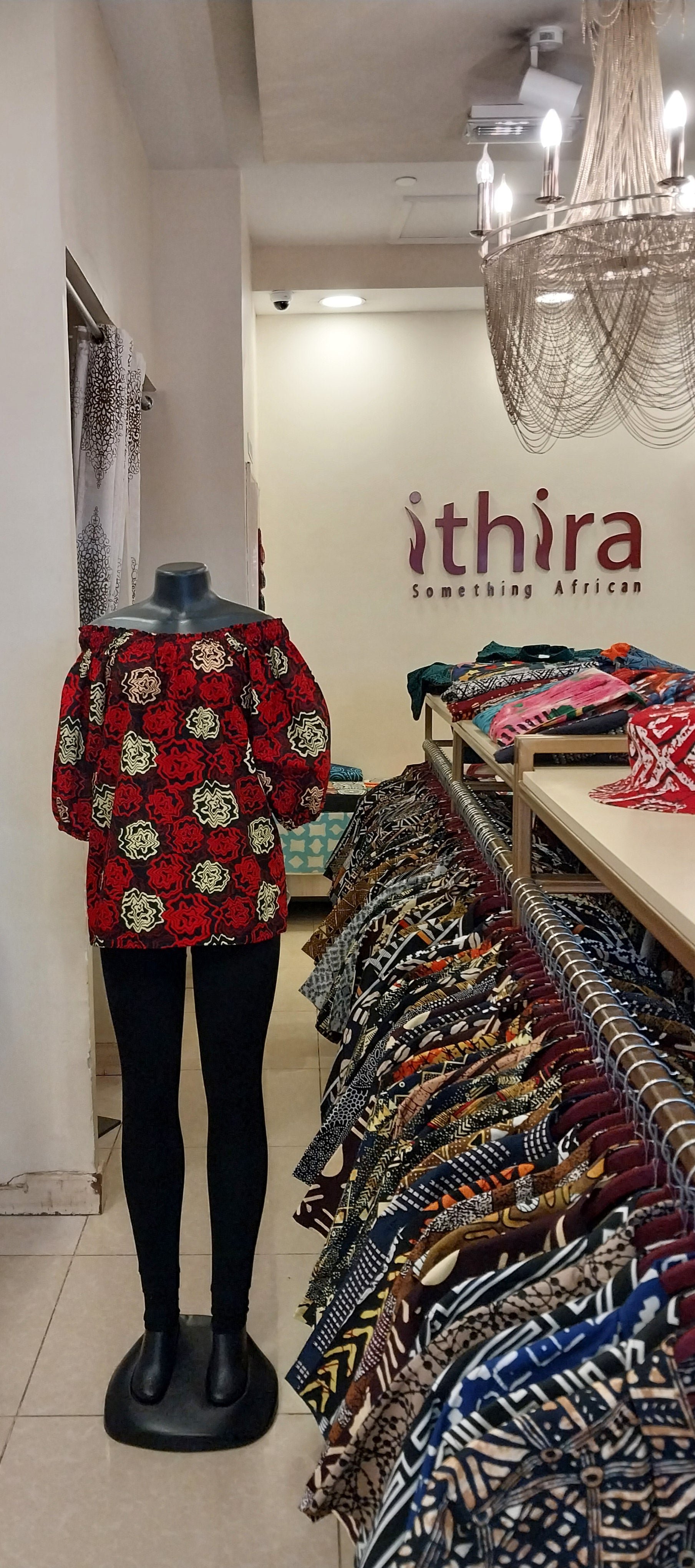 Red & Yellow Kitenge Ruched Neck Top - Women's African Print Three-Quarter Sleeve Blouse