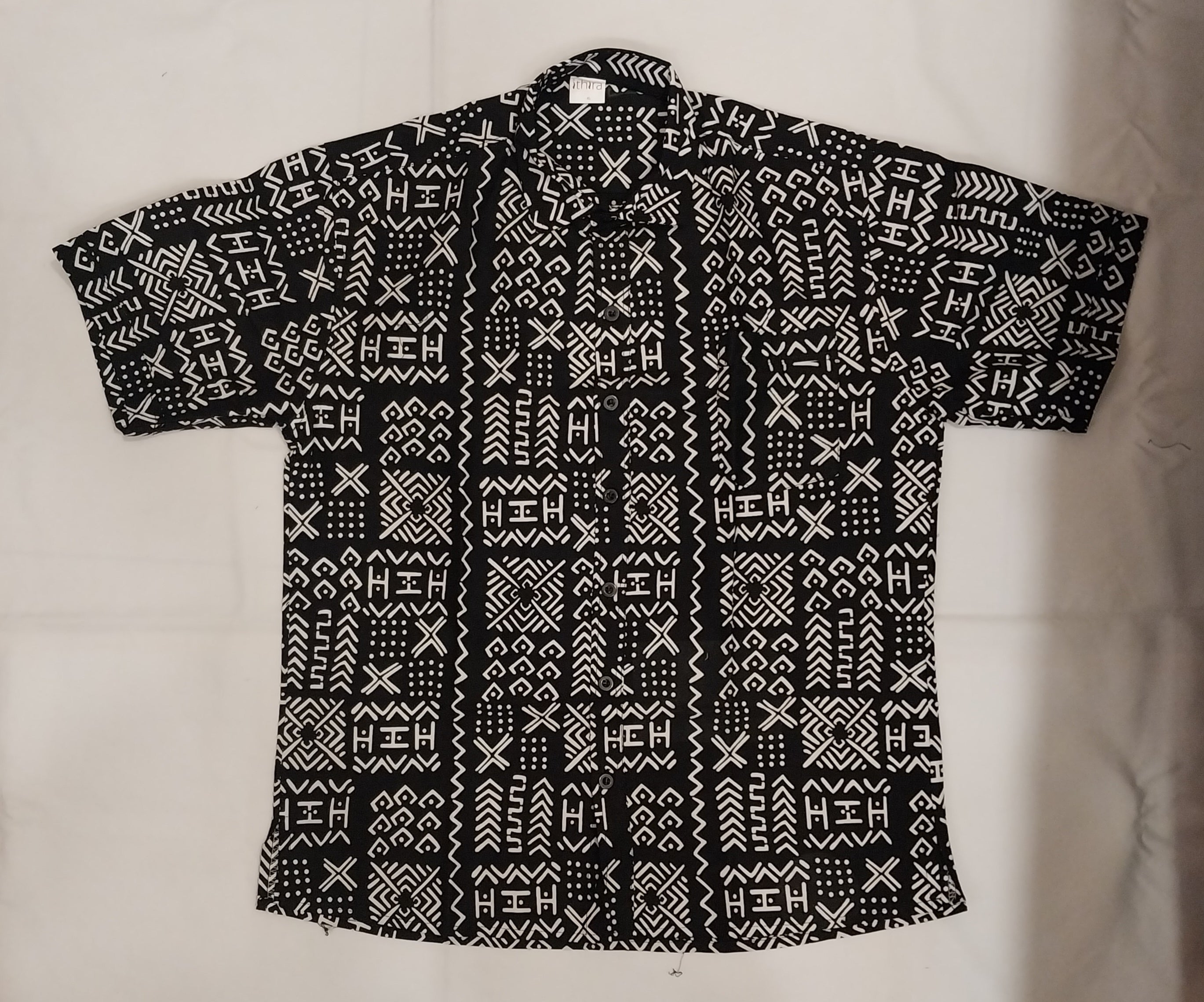 Black & White  Geometric Print Kitenge Office Collar Shirt - Men's Short Sleeve Button-Down Shirt