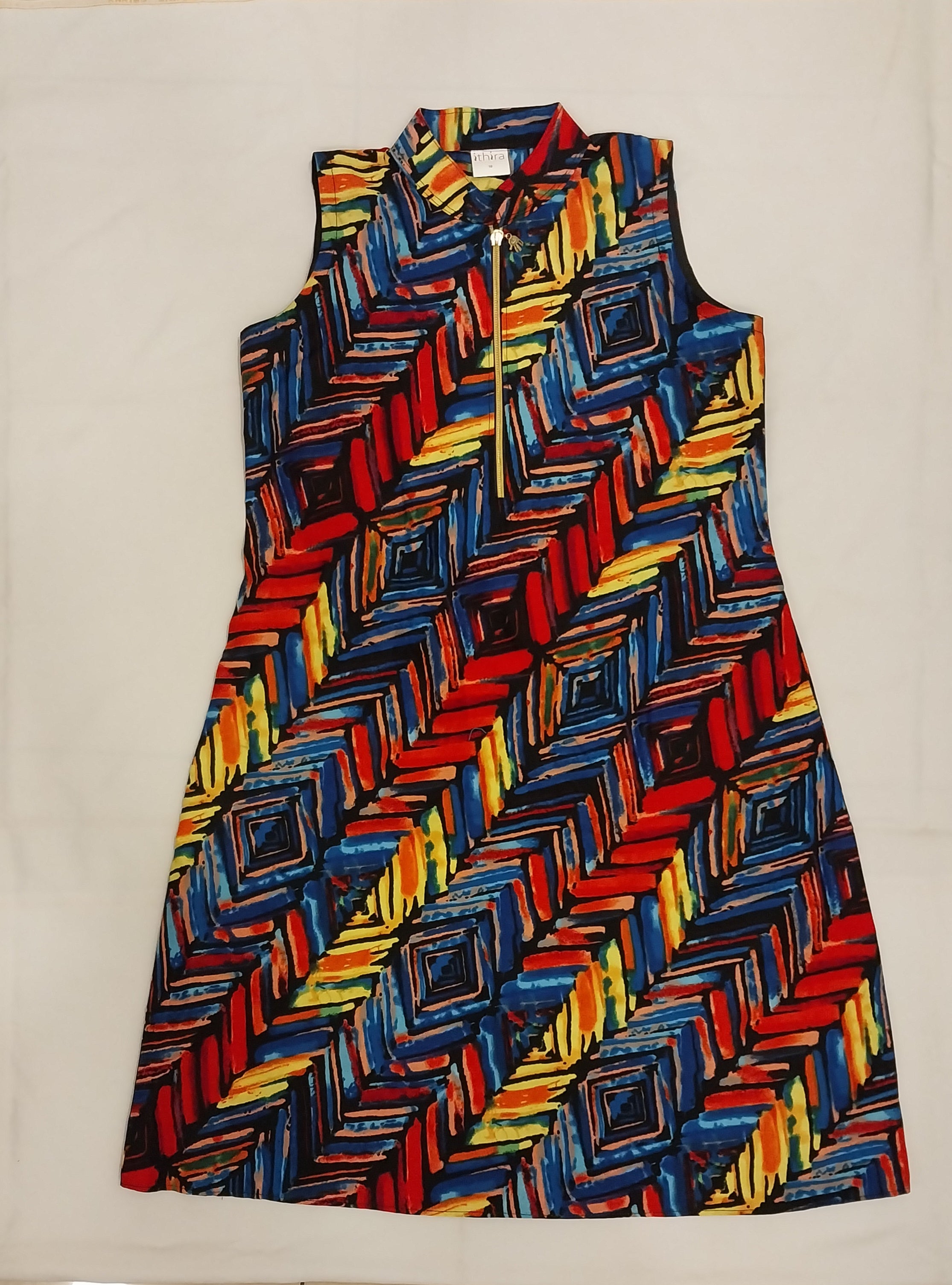Multicoloured Half-Zipped Kitenge Sleeveless Knee-Length Dress - African Print A-Line Dress
