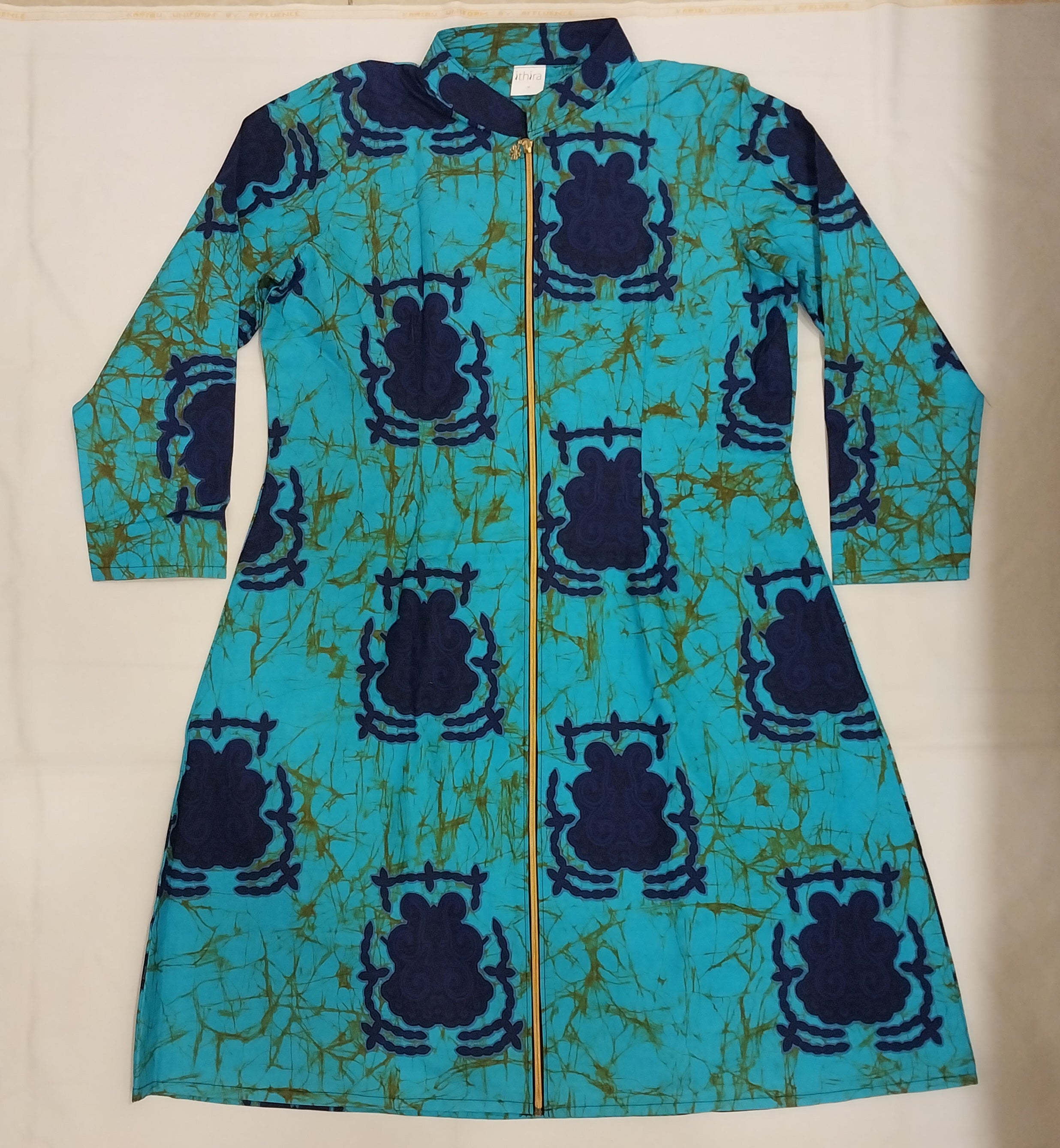 Blue Kitenge Dress Kimono Zip Long Sleeved  - Convertible African Print Dress