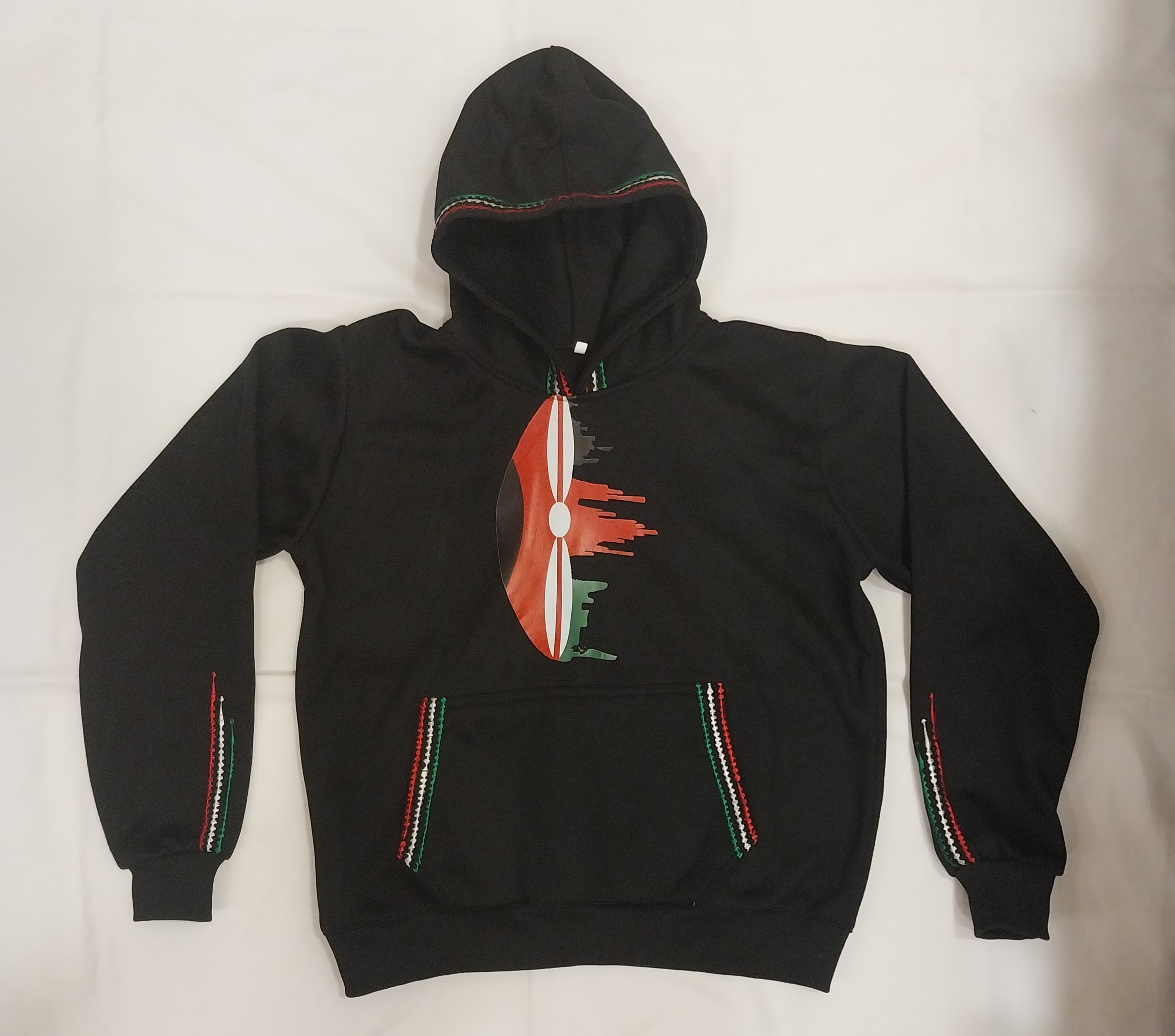 Black Kenyan Flag Minimalist Zip-Up Hoodie