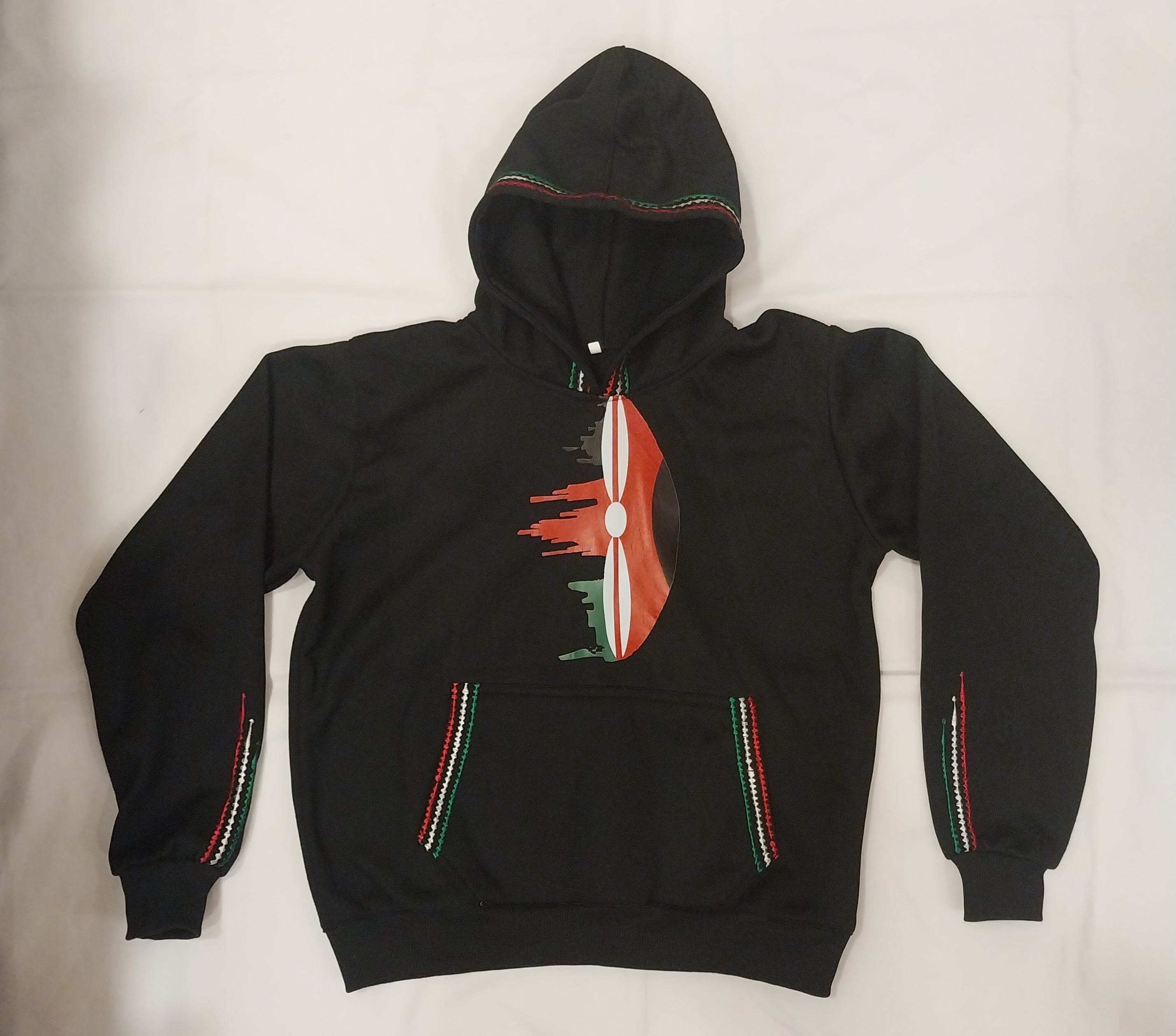 Black Kenyan Flag Minimalist Zip-Up Hoodie
