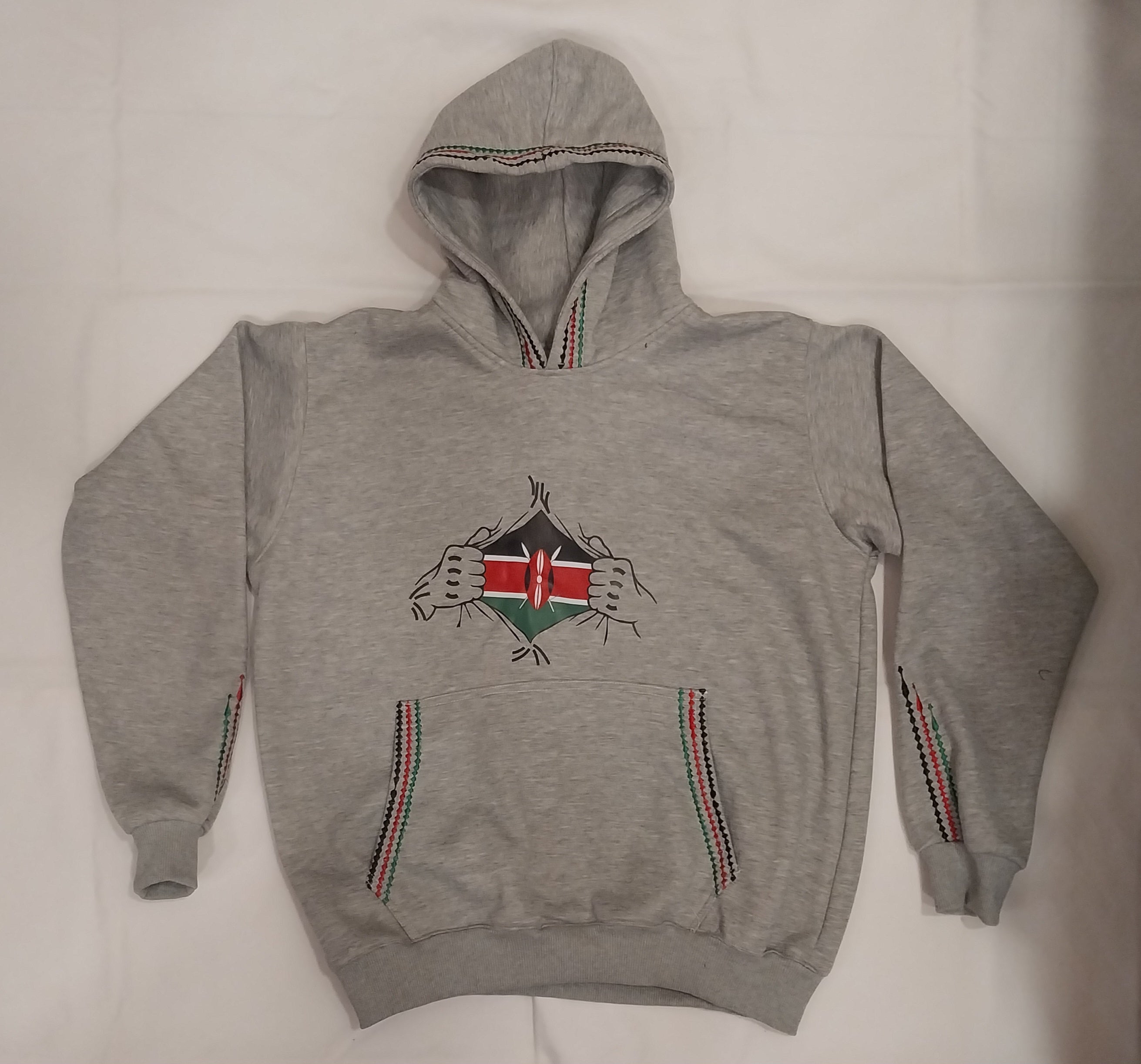 Light Grey Kenyan Flag Minimalist Zip-Up Hoodie