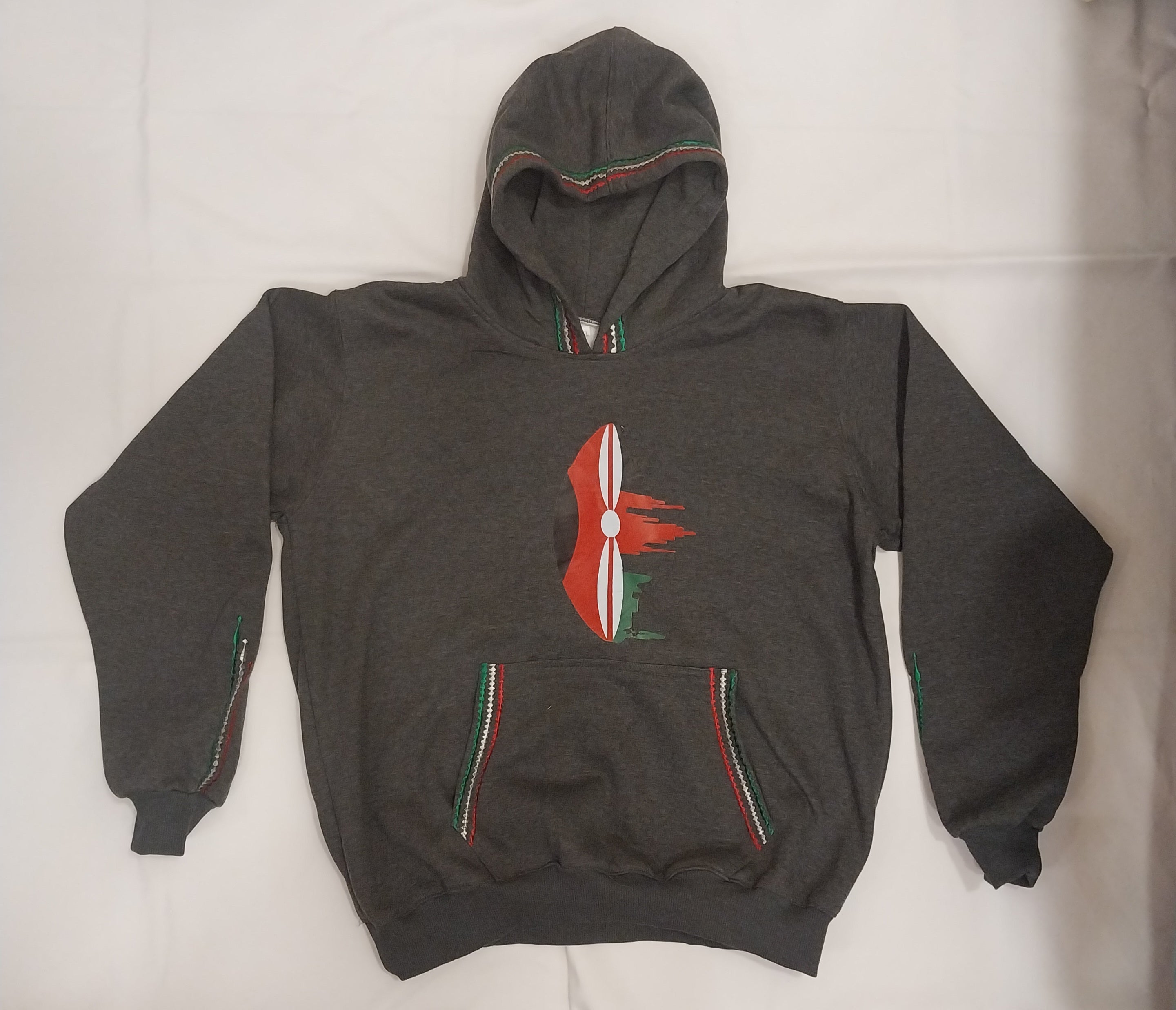 Dark Grey Kenyan Flag Minimalist Zip-Up Hoodie