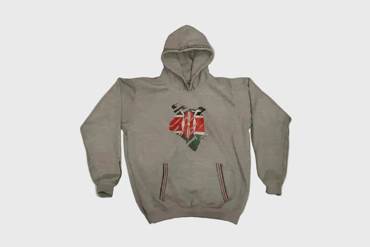 Light Grey Kenyan Flag Minimalist Zip-Up Hoodie