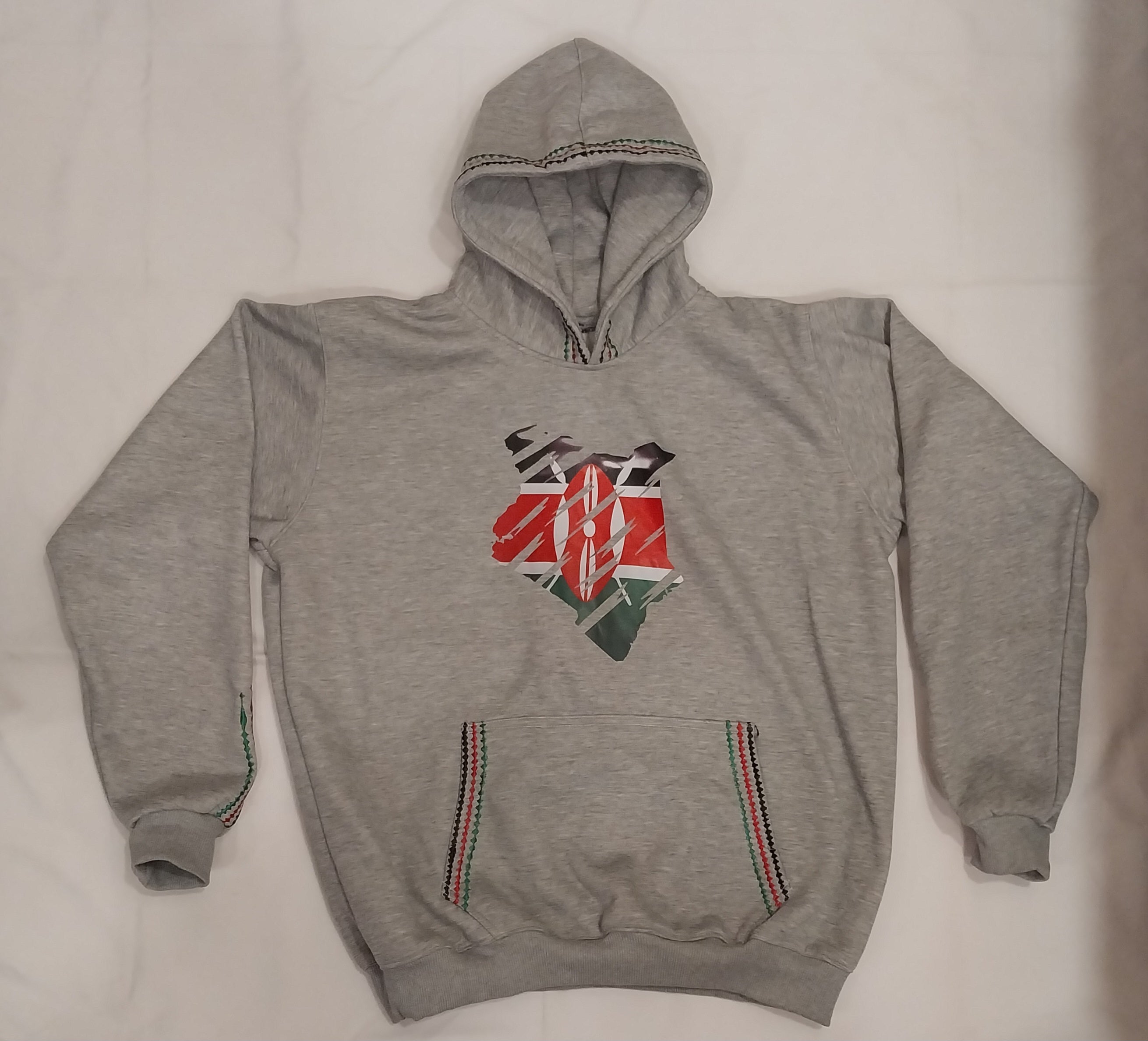 Light Grey Kenyan Flag Minimalist Zip-Up Hoodie