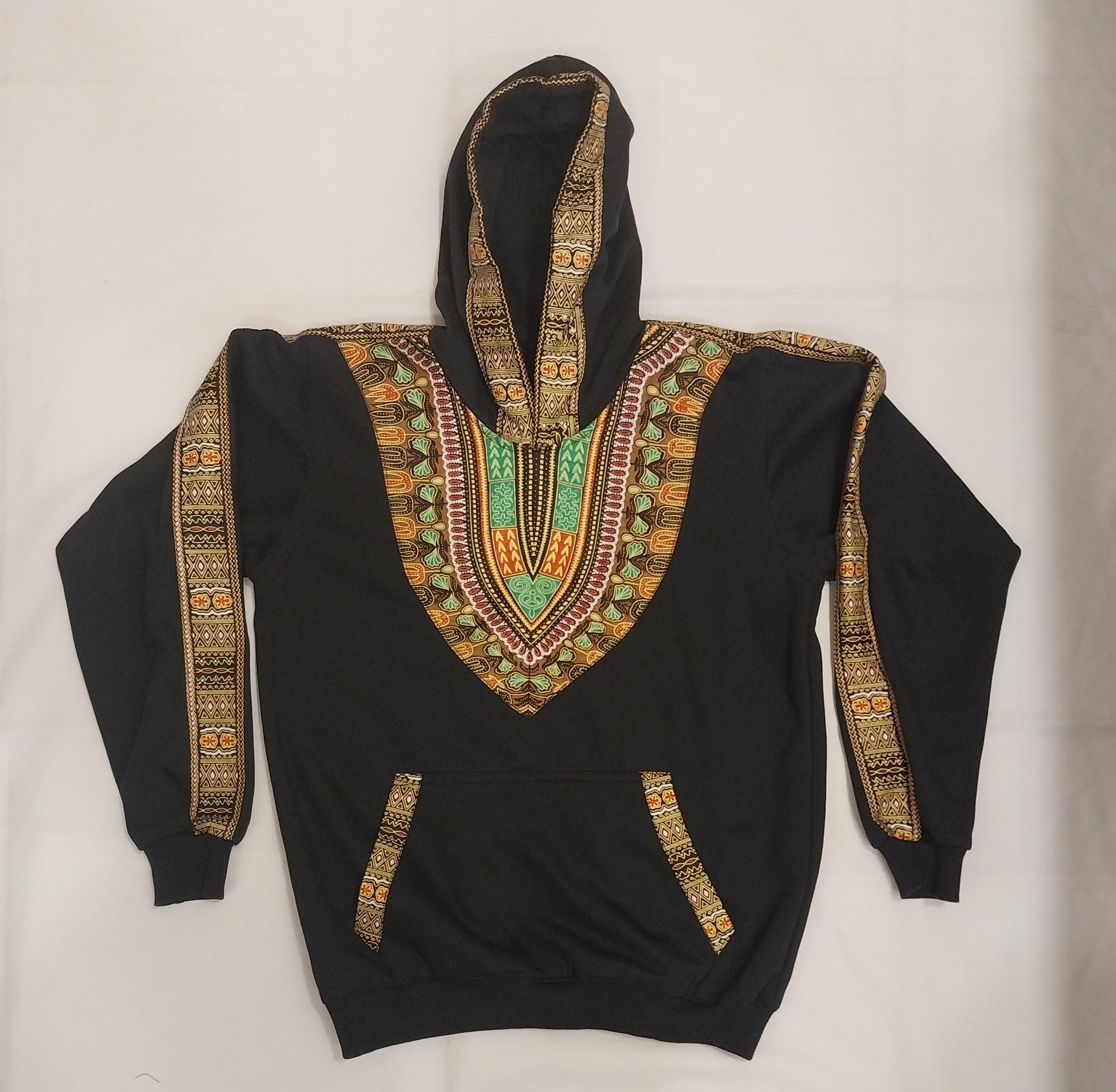 Black Dashiki Kitenge Pocket Hoodie - African Print Streetwear Unisex Hoodie
