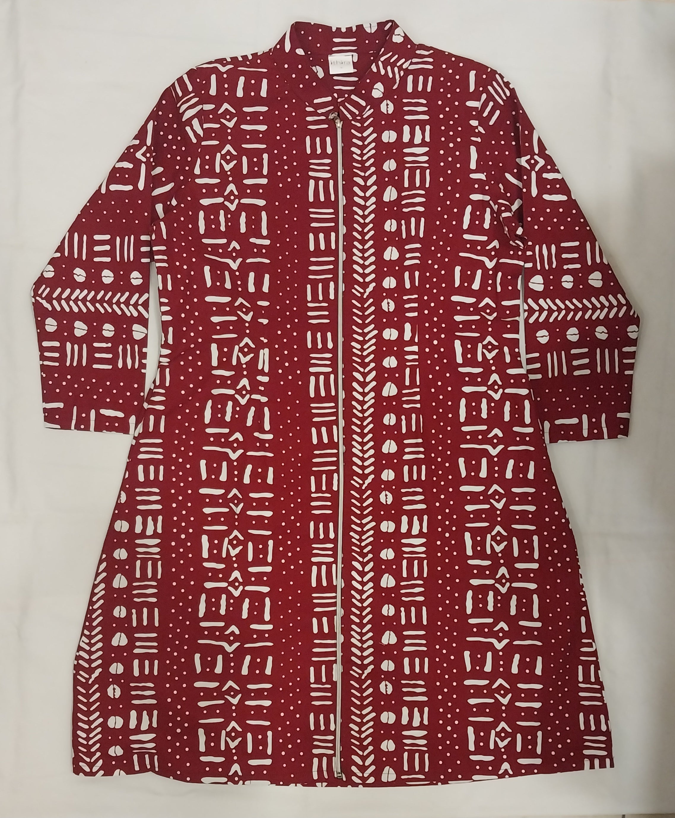 Red Geometric Kitenge Dress Kimono Kimono Zip - Convertible African Print Dress