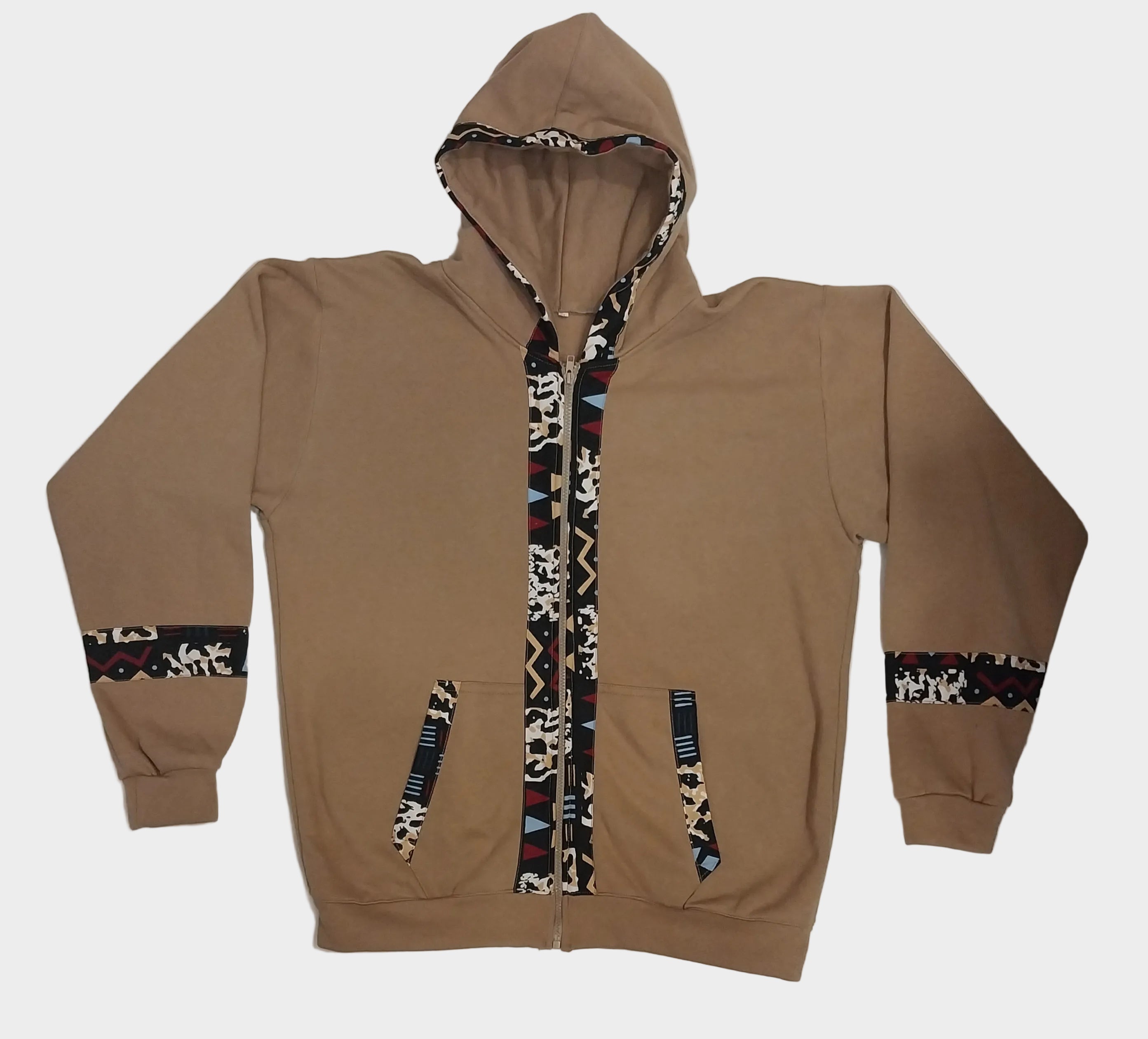 Brown Minimalist Kitenge Hoodie