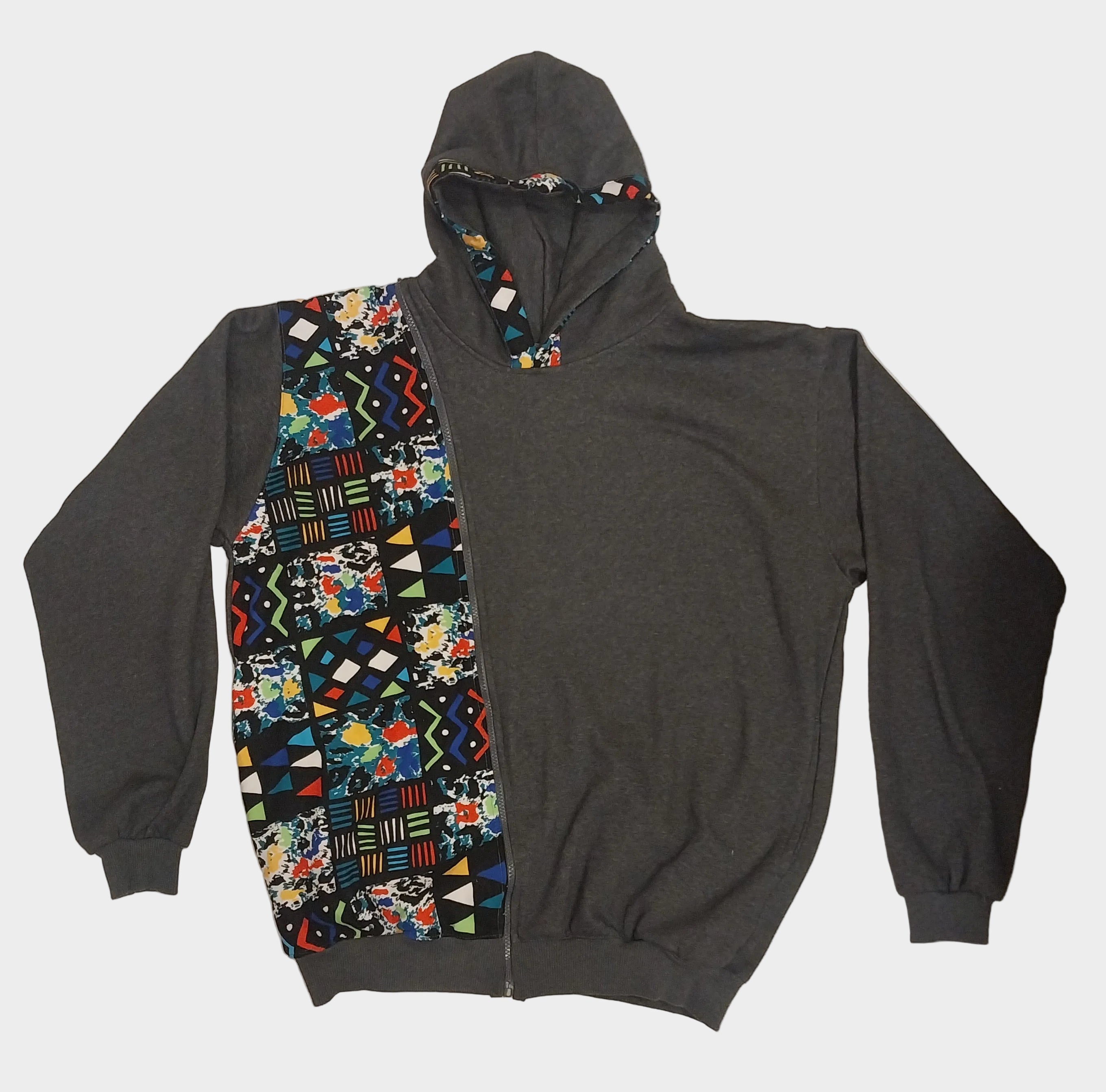 Grey Side Zip Minimalist Kitenge Hoodie