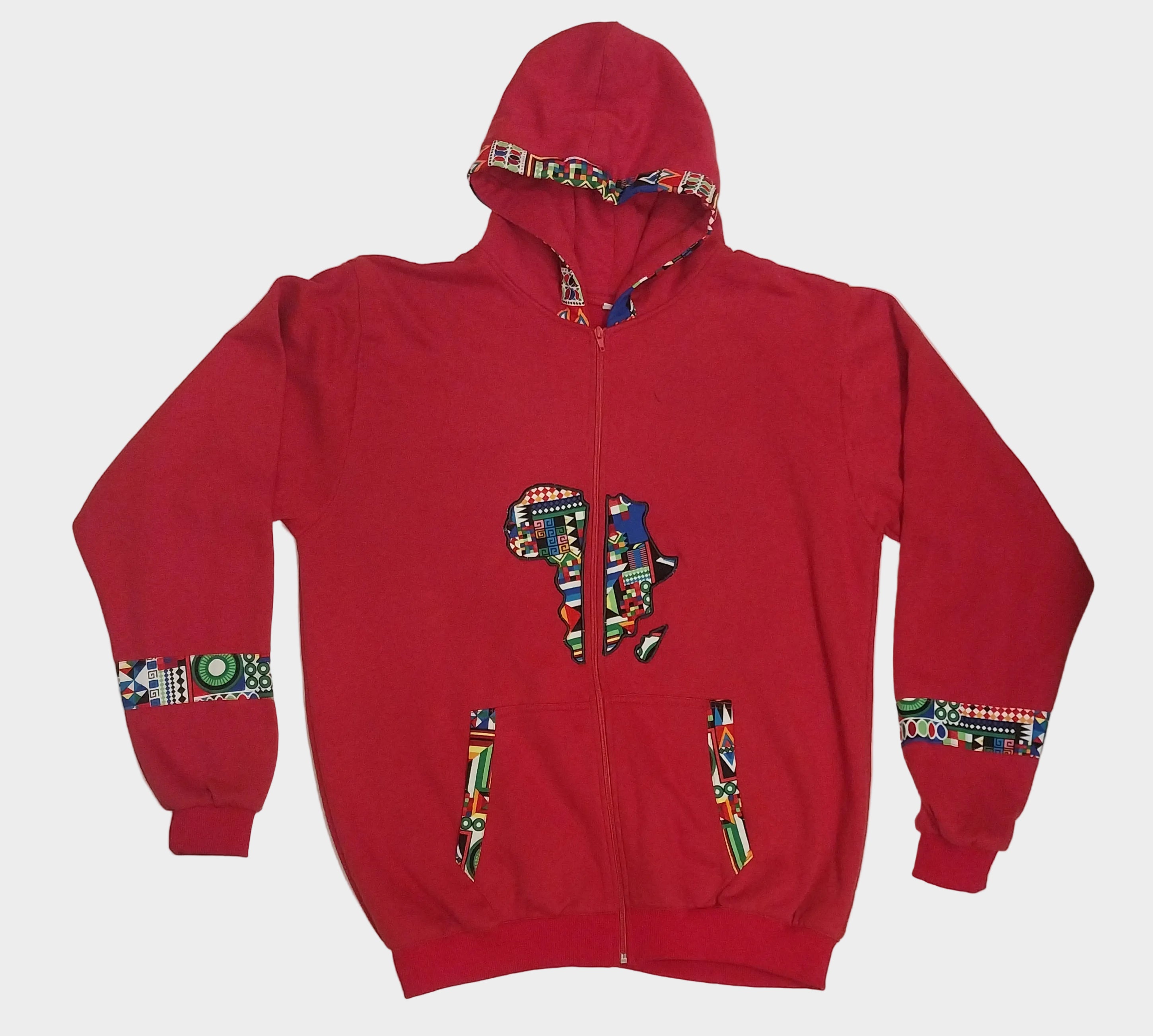 Red African Map Minimalist Kitenge Hoodie