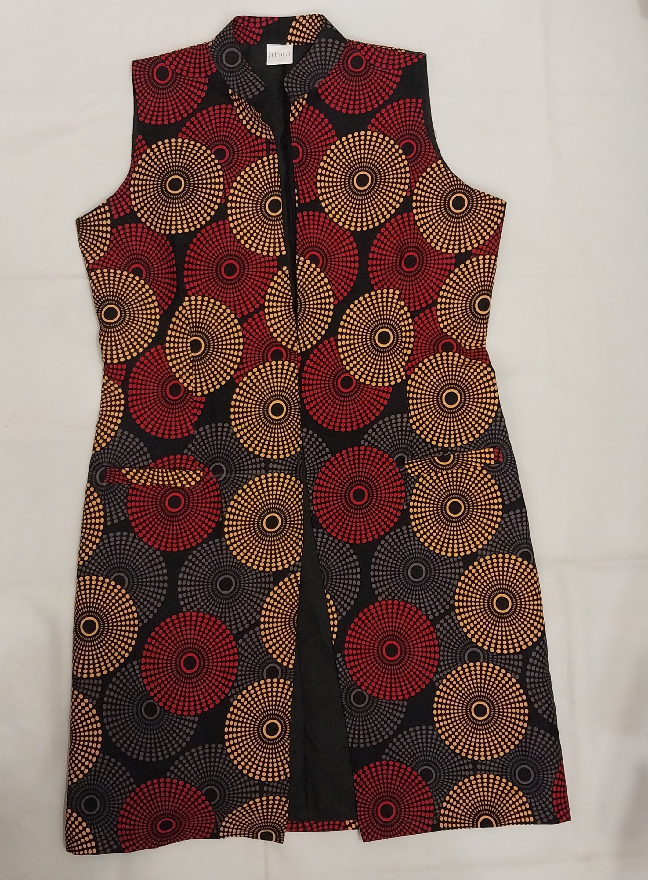 Maroon & Cream Sleeveless Kitenge Kimono - African Print Layering Piece