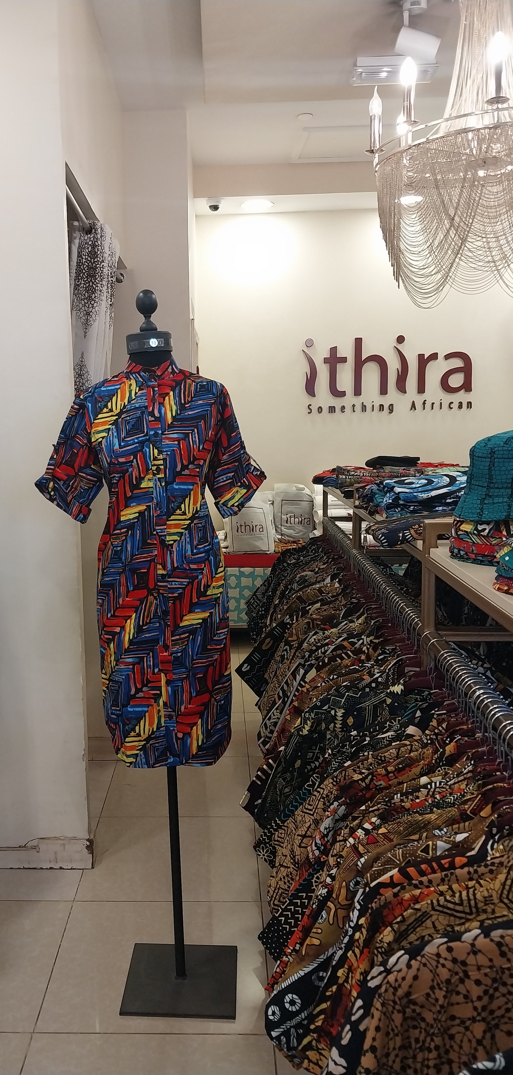 Blue & Red Geometric Kitenge Shirt Dress - Women's African Print Button-Down Dress