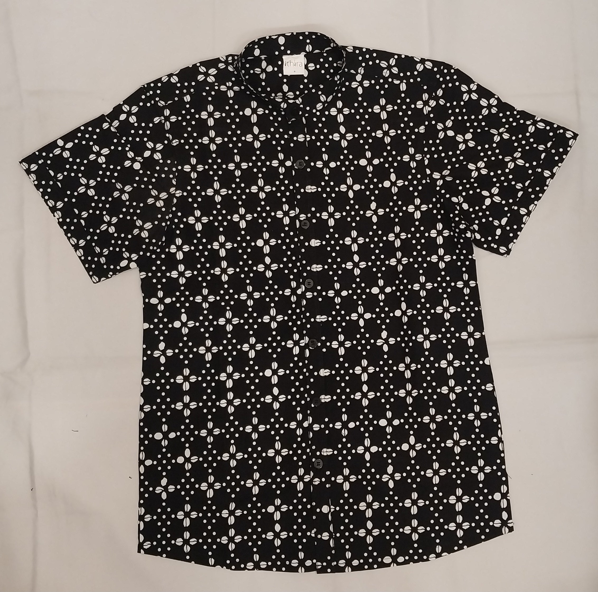 Black Bogolan Standing Collar Short Sleeve Shirt - Men's African Print Button-Down