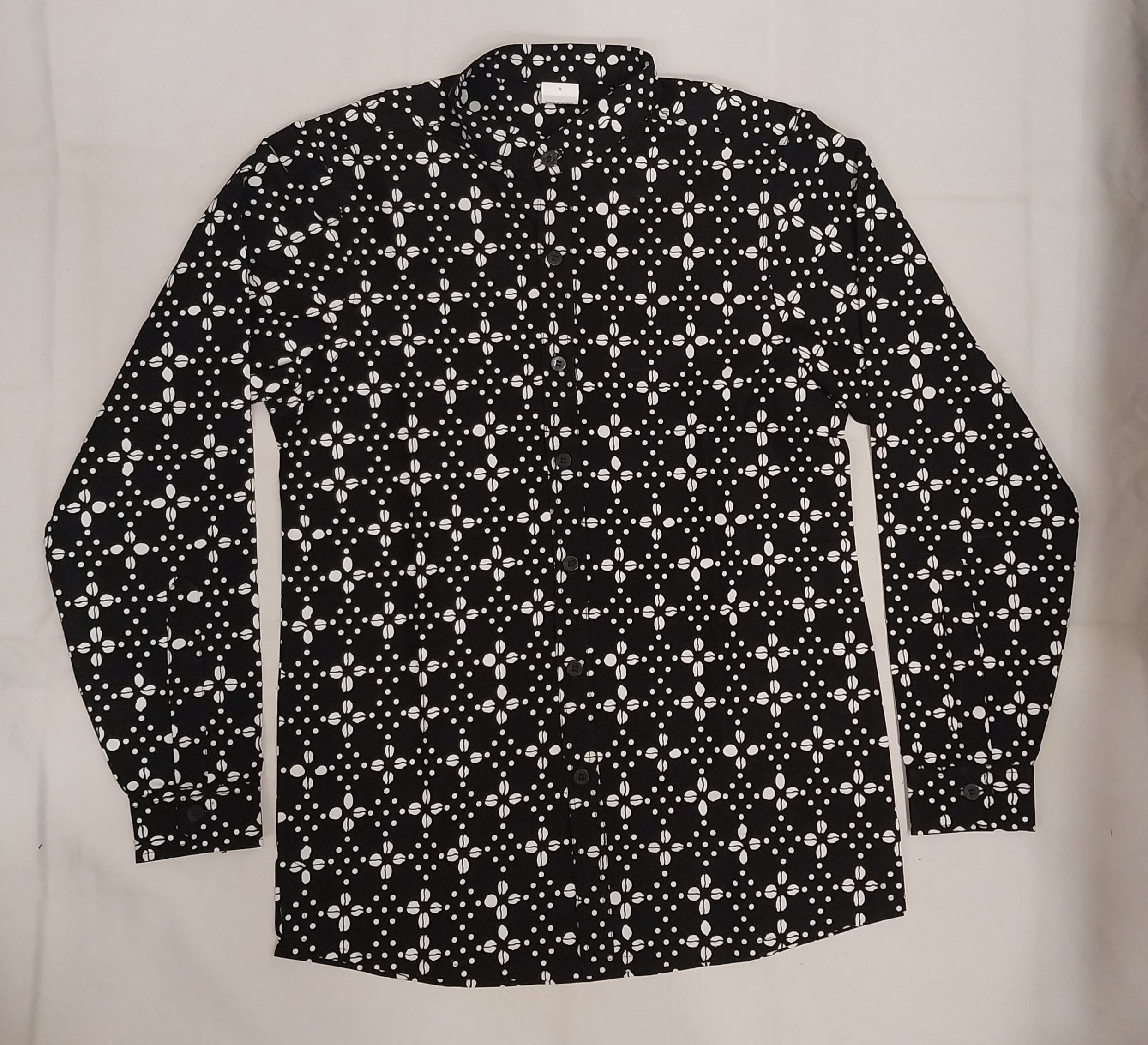 Black Bogolan Standing Collar Long Sleeve Shirt - Men's African Print Button-Down