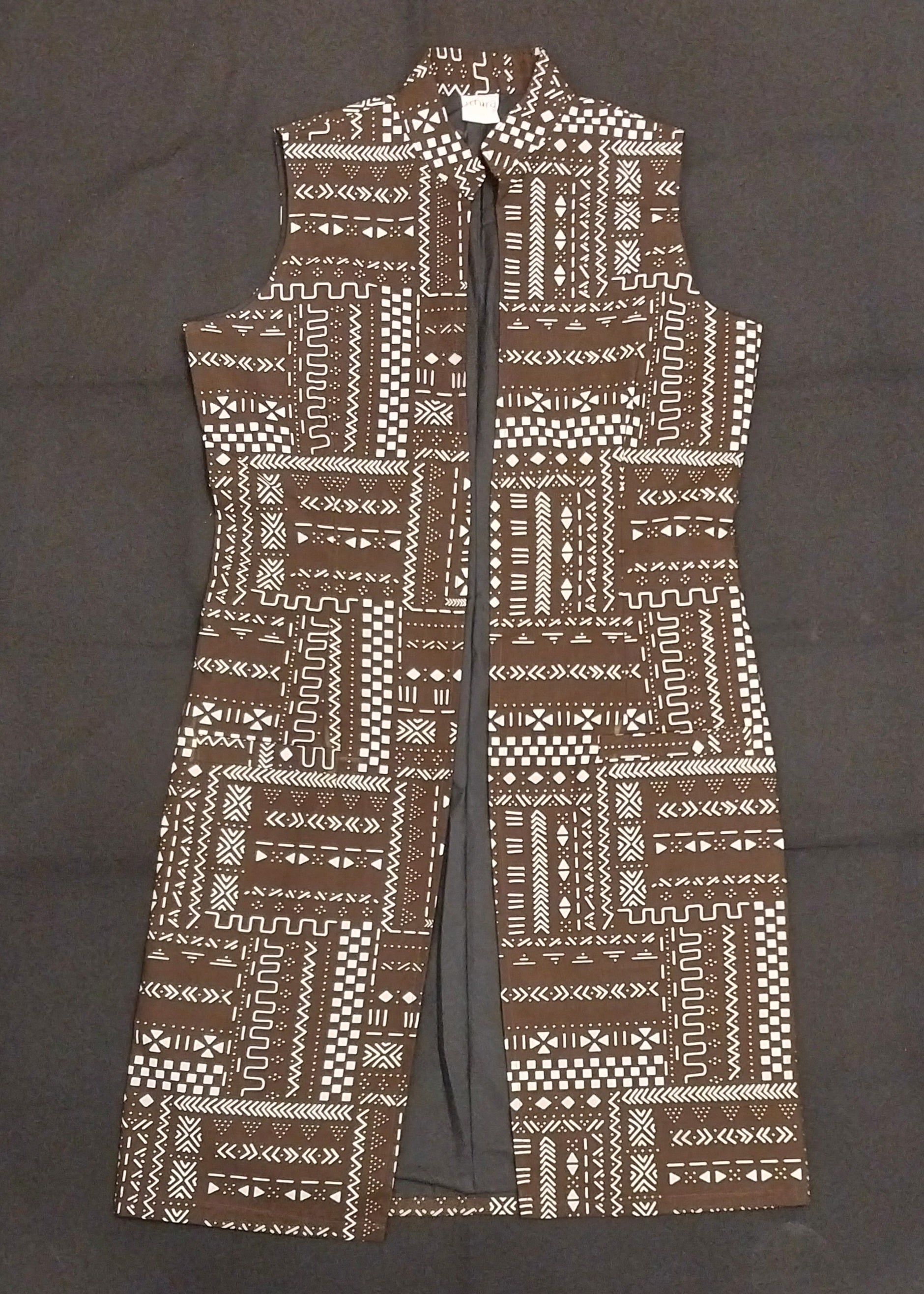 Brown Sleeveless Kitenge Kimono - Knee-Length African Print Layering Piece