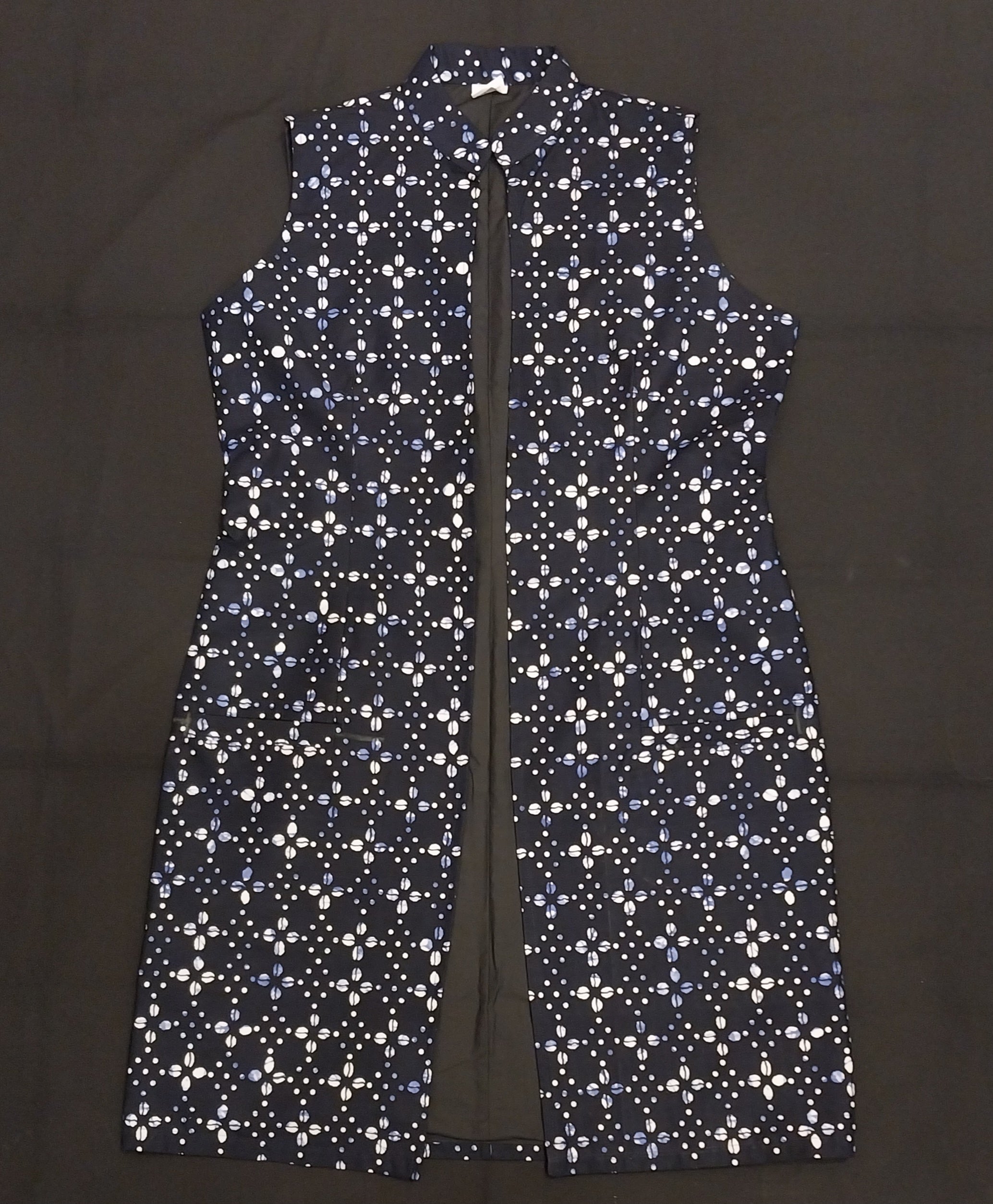 Blue Sleeveless Kitenge Kimono - Knee-Length African Print Layering Piece
