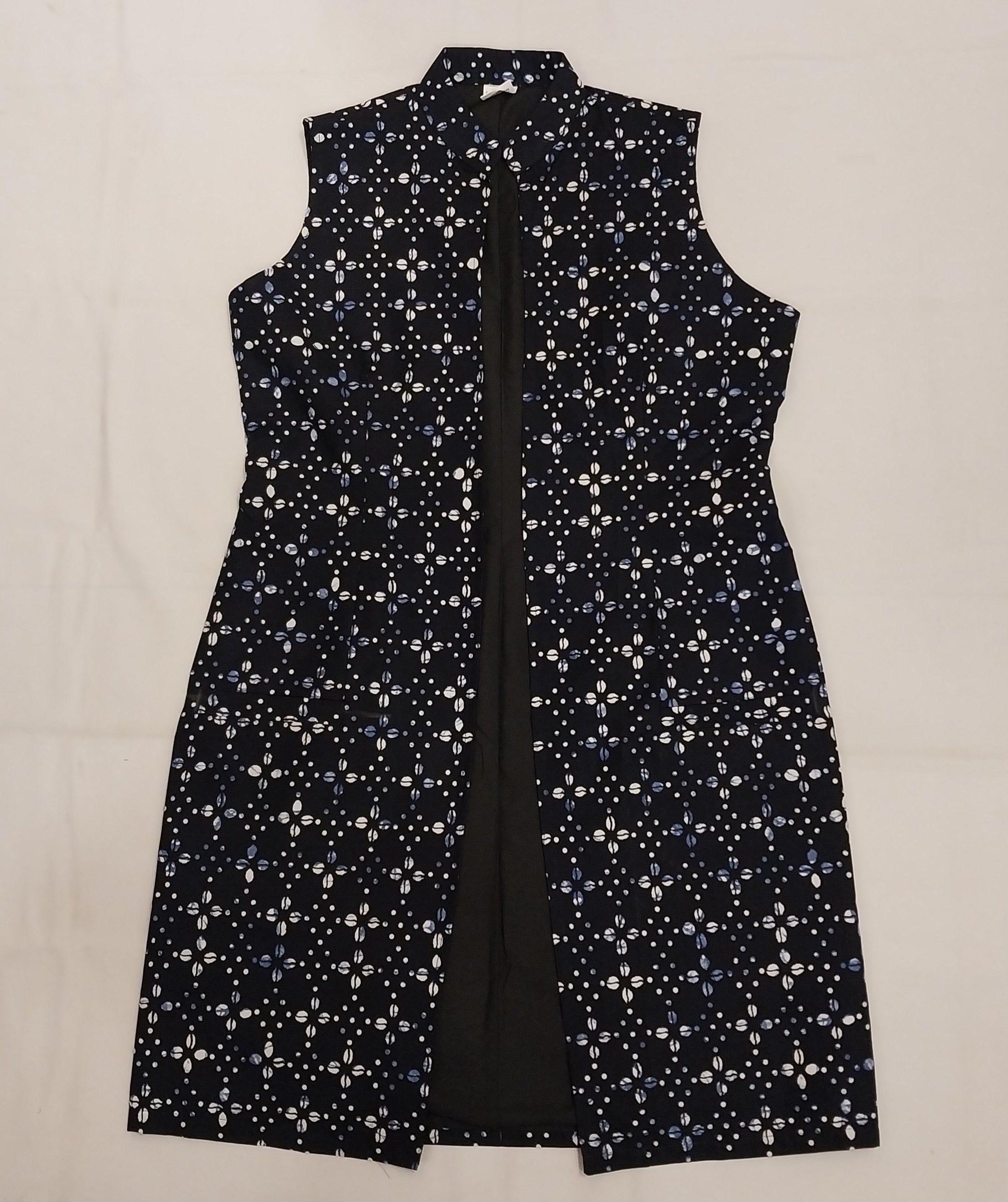 Blue Sleeveless Kitenge Kimono - Knee-Length African Print Layering Piece