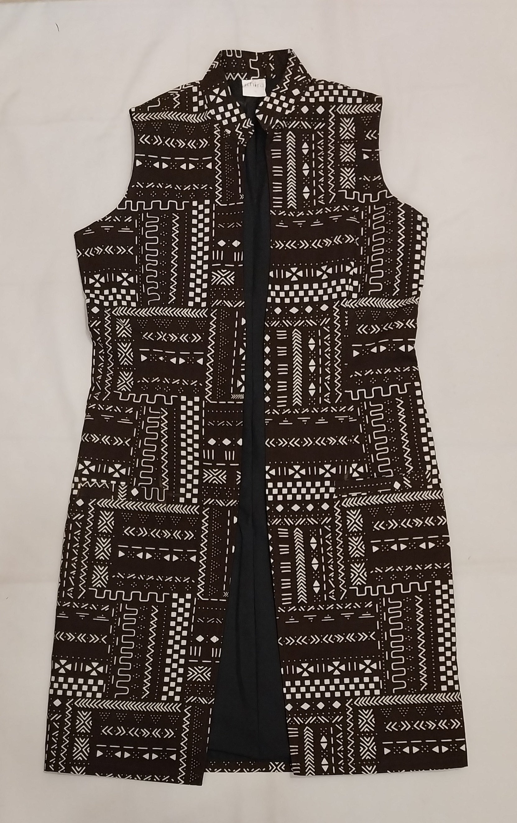 Brown Sleeveless Kitenge Kimono - Knee-Length African Print Layering Piece