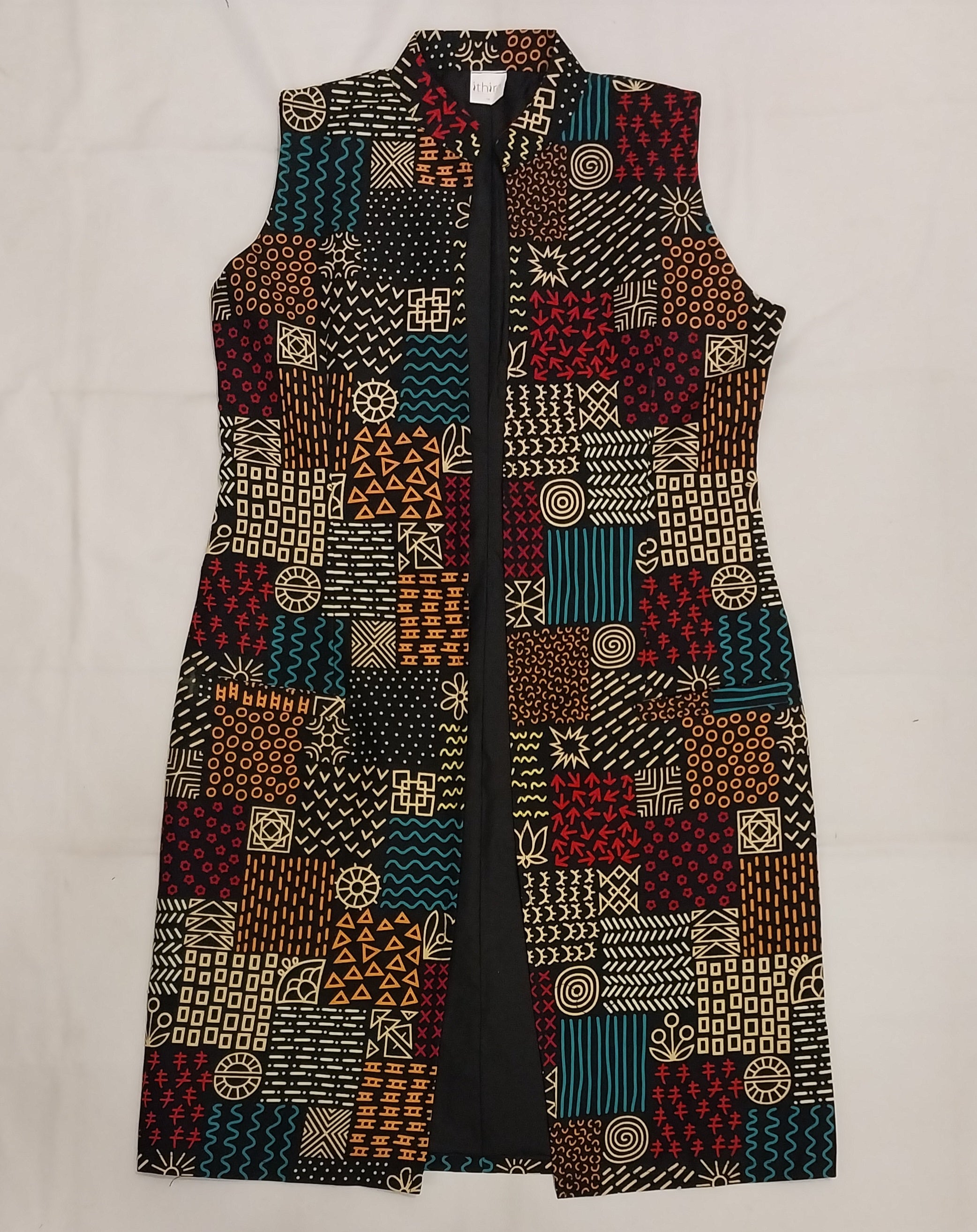 Multicoloured Sleeveless Kitenge Kimono - Knee-Length African Print Layering Piece