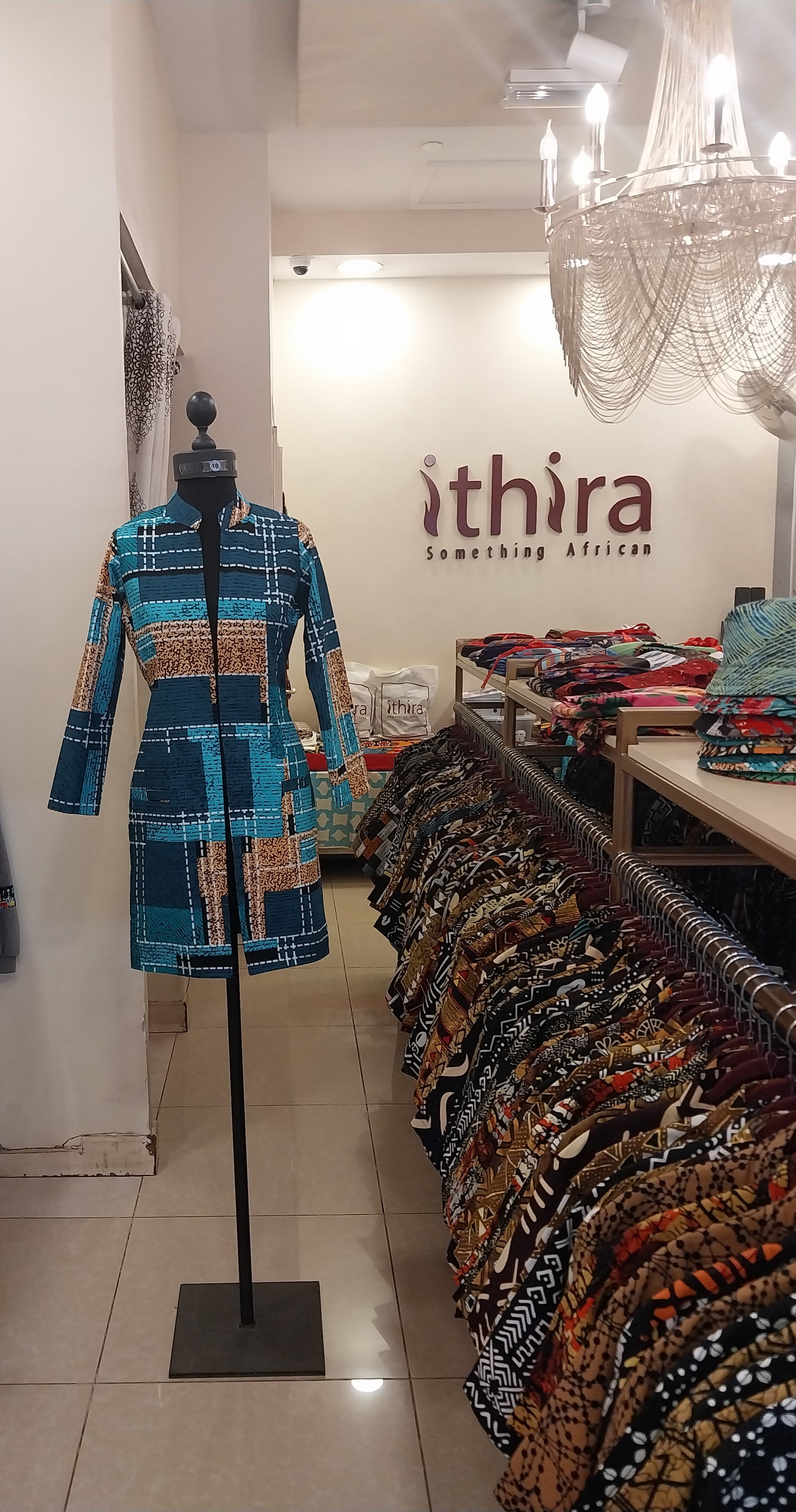 Teal Geometric Sleeved Kitenge Kimono - Knee-Length African Print Layering Piece