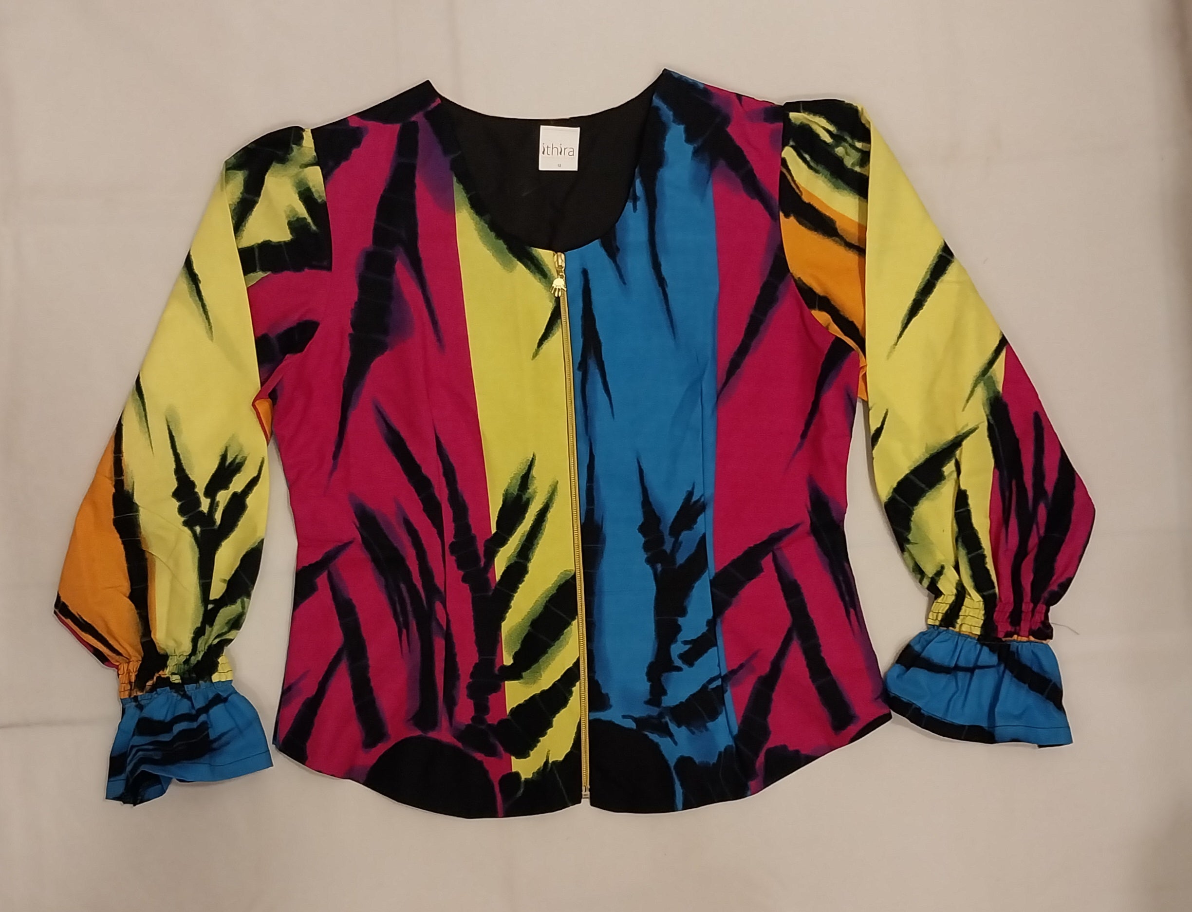 Blue & Yellow Floral Kitenge Top - Women's African Print Long Sleeve Blouse