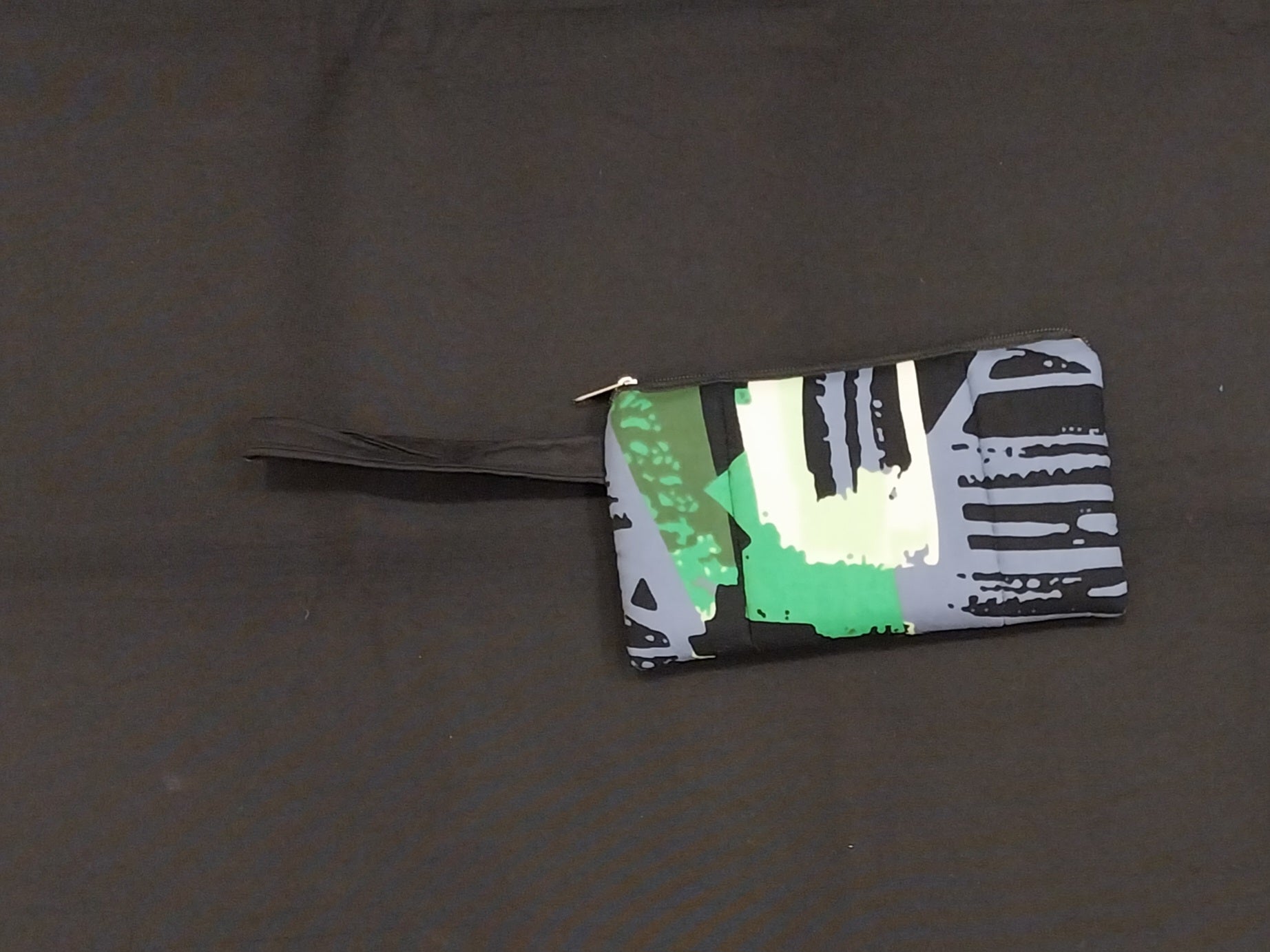 Green & Grey Kitenge Zipper Makeup Pouch