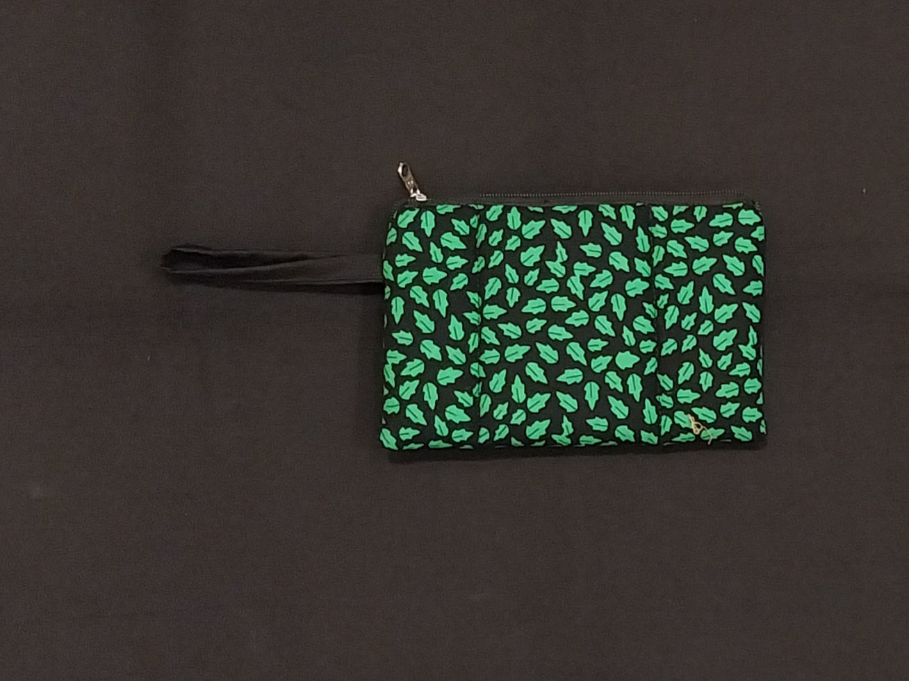 Green Floral Kitenge Zipper Makeup Pouch