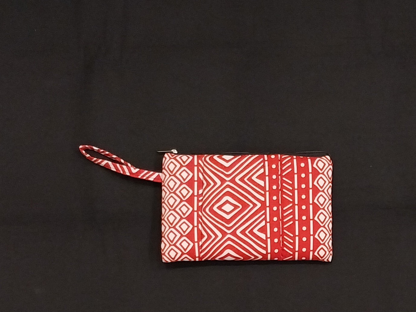 Red Bogolan Kitenge Zipper Makeup Pouch