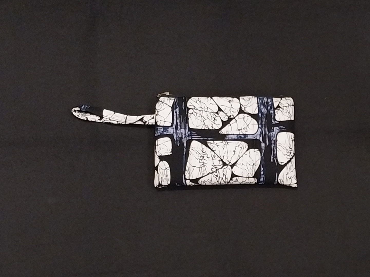 White & Black Kitenge Zipper Makeup Pouch