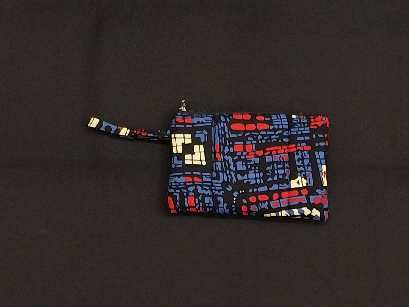 Blue & Red Geometric Kitenge Zipper Makeup Pouch