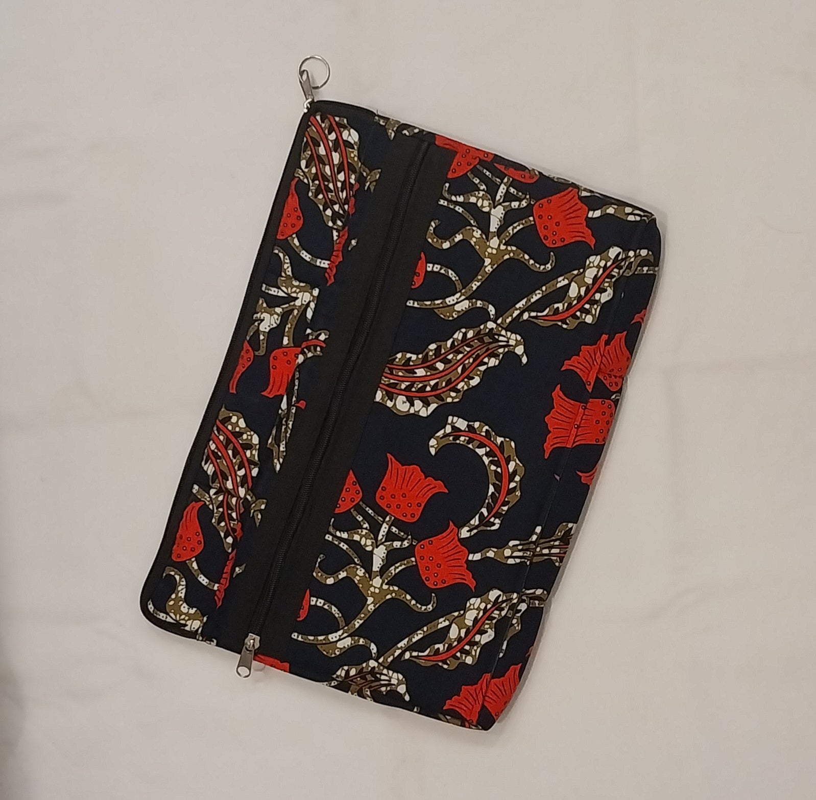 Navy Blue & Orange Floral Kitenge Laptop Sleeve - African Print Laptop Case
