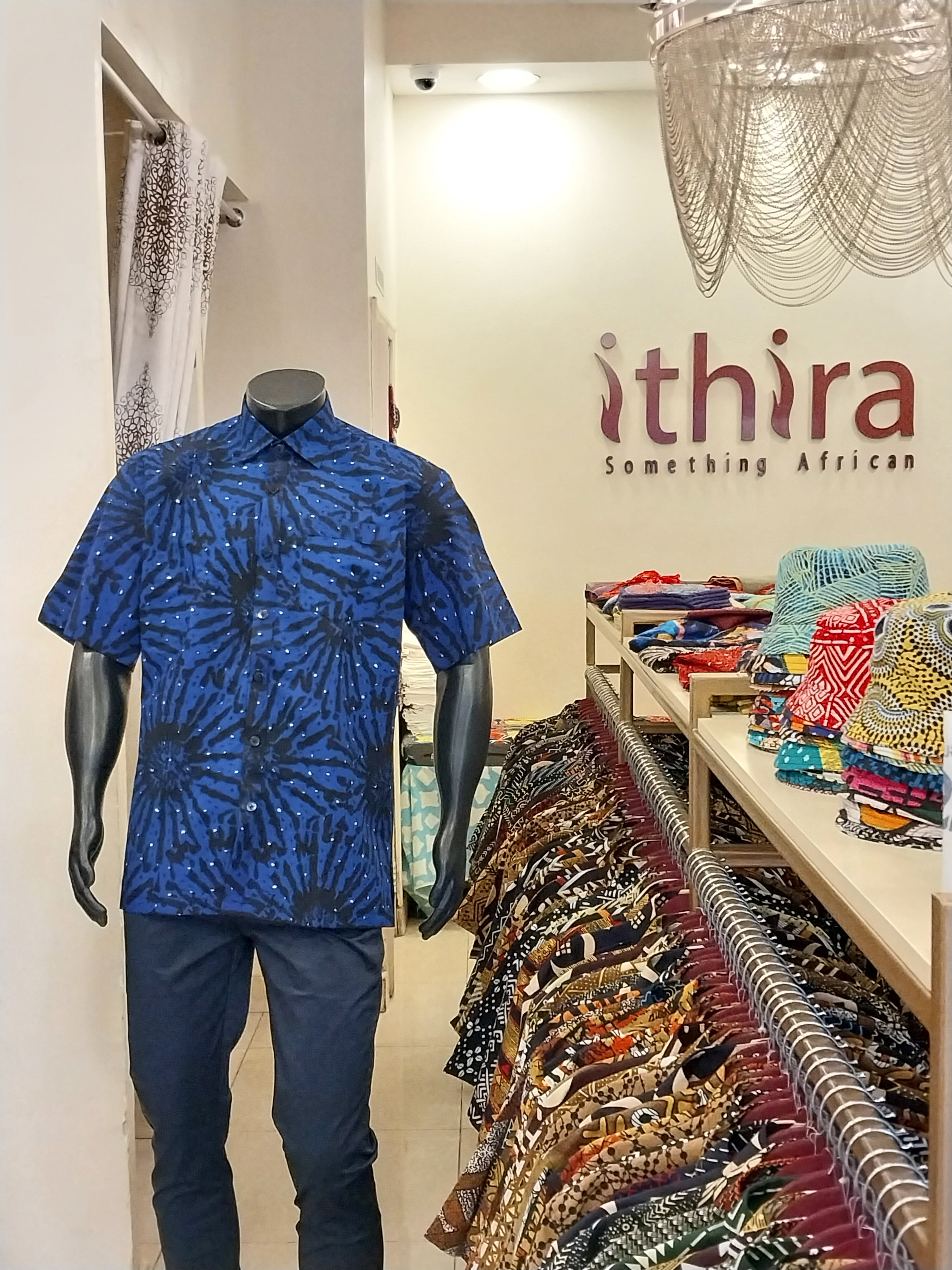 Blue & Black Print Kitenge Office Collar Shirt - Men's Short Sleeve Button-Down Shirt