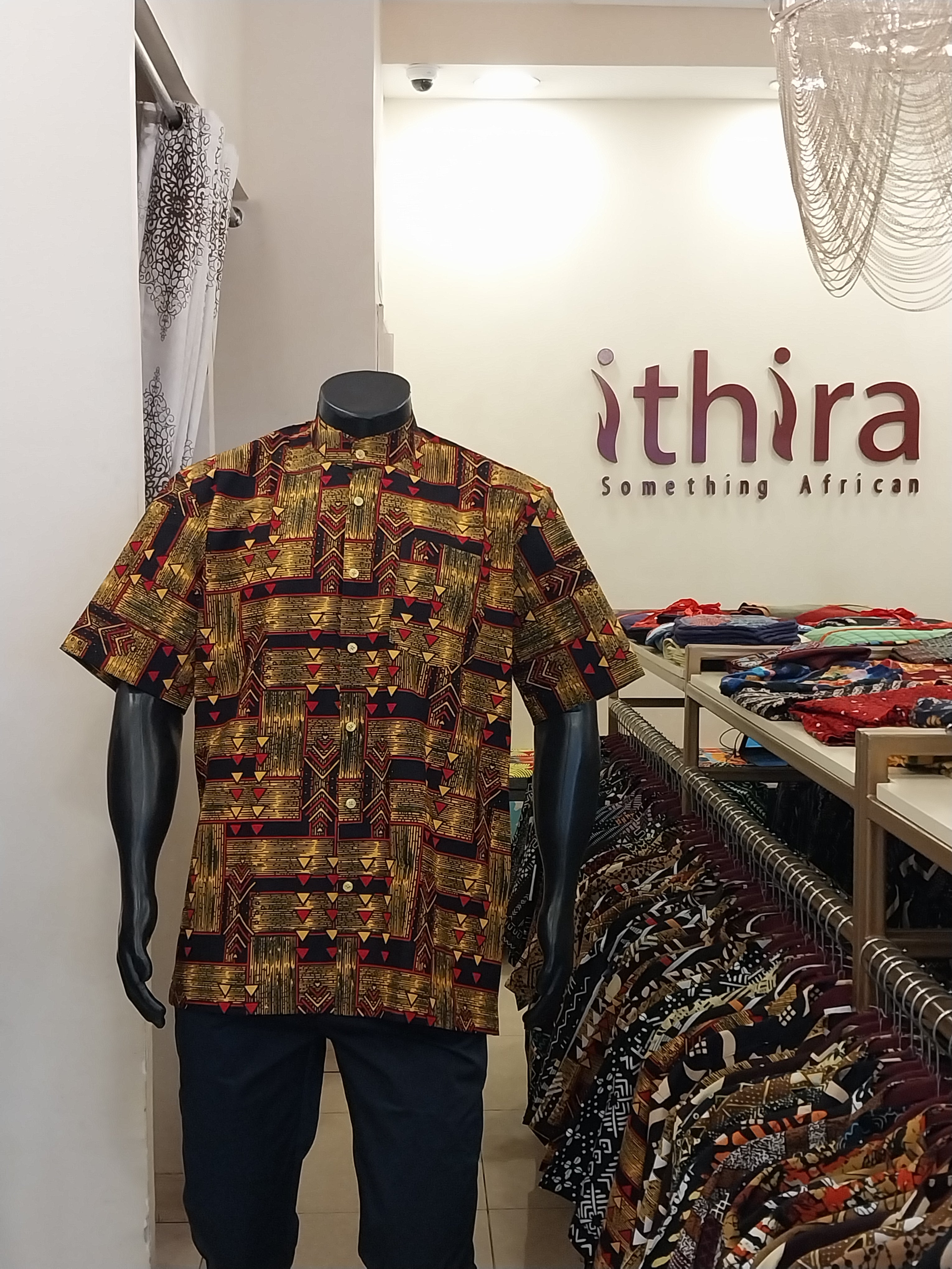 Yellow & Red Geometric Kitenge Shirt - Men's Short Sleeve Button-Down