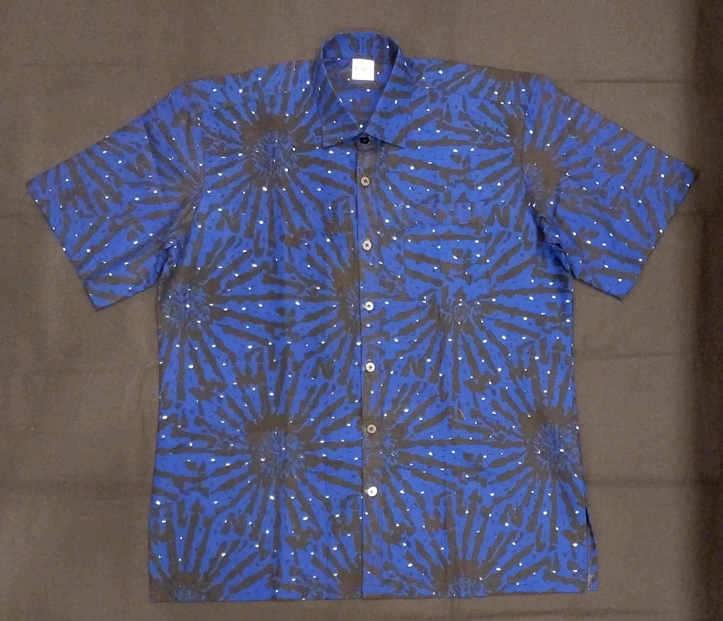 Blue & Black Print Kitenge Office Collar Shirt - Men's Short Sleeve Button-Down Shirt