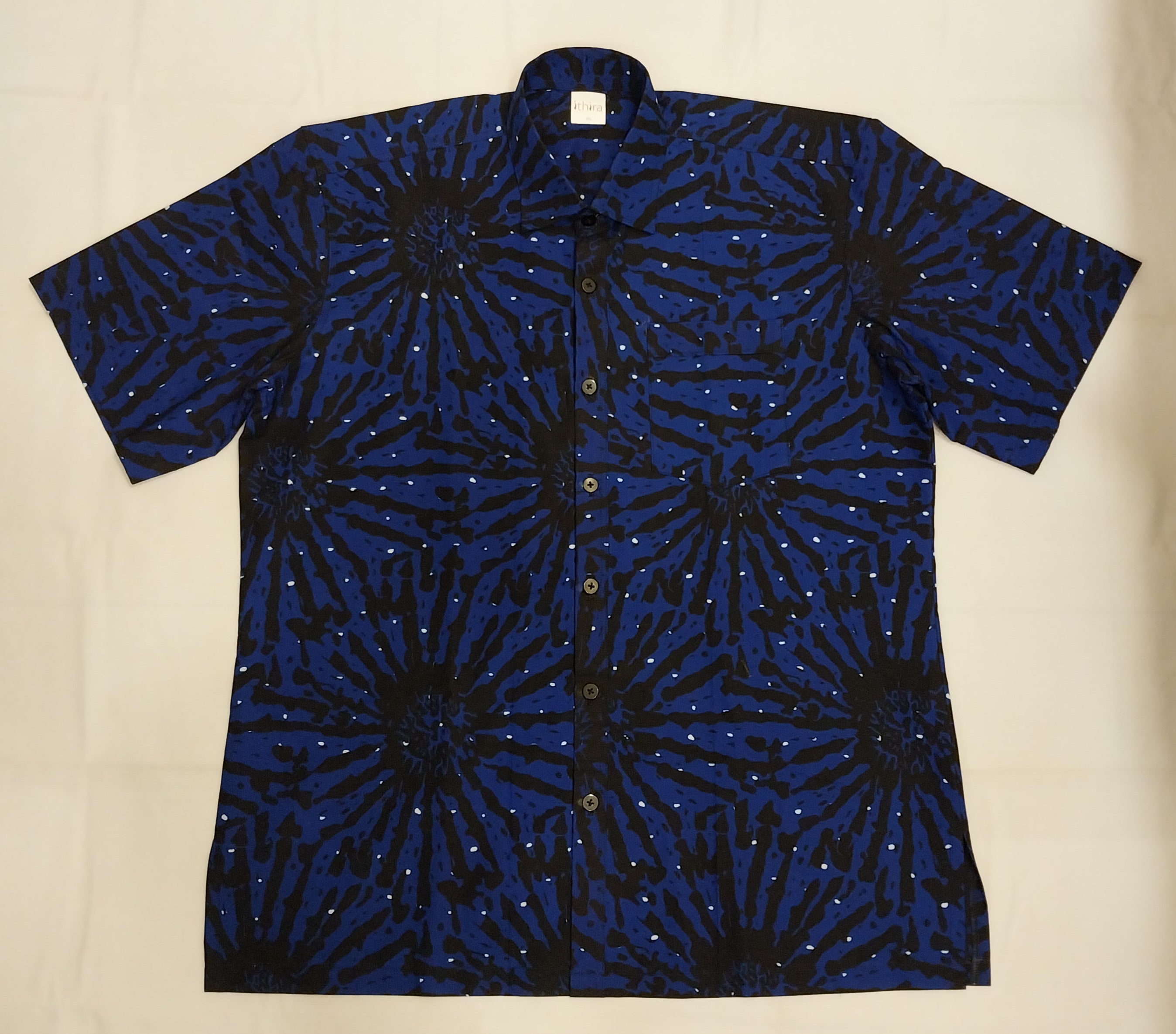 Blue & Black Print Kitenge Office Collar Shirt - Men's Short Sleeve Button-Down Shirt