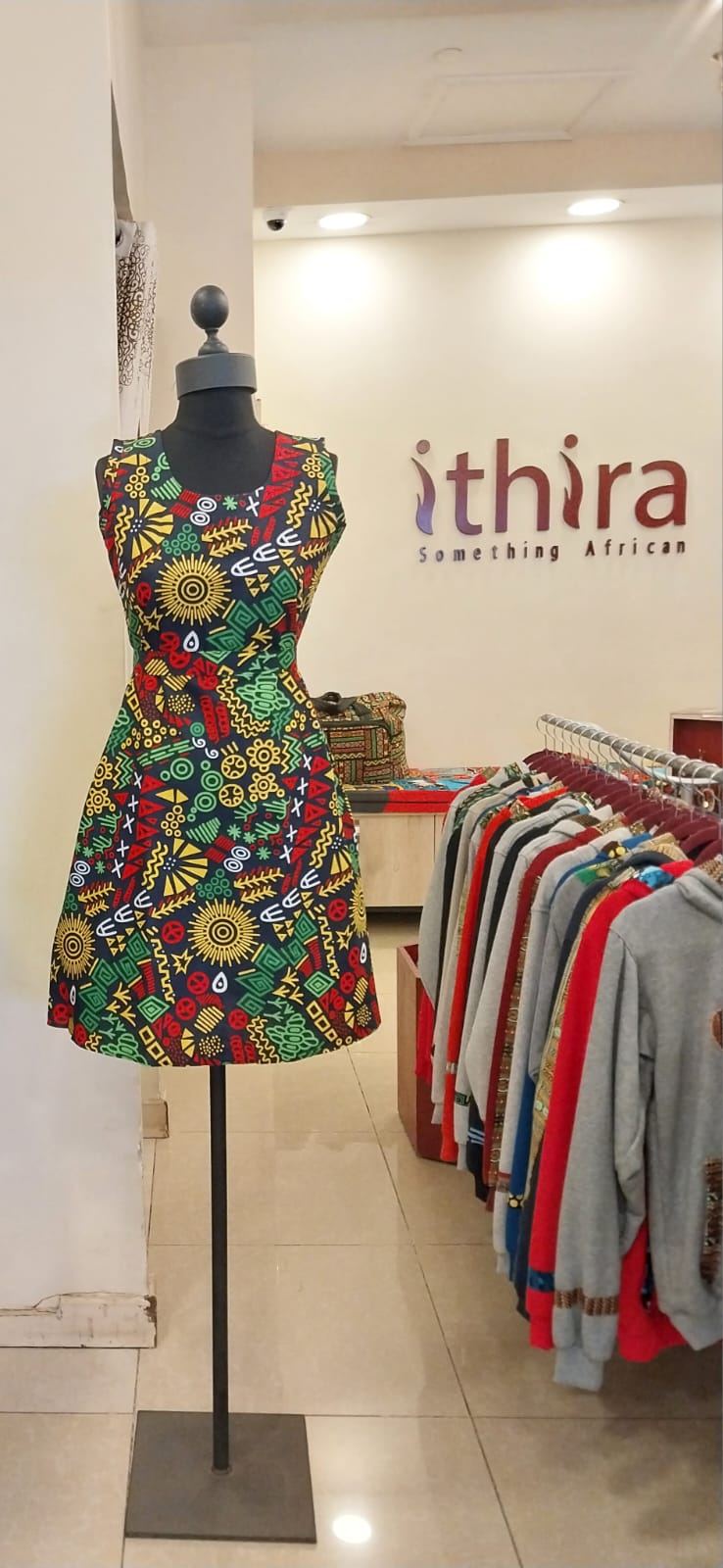 Green & Yellow Kitenge Sleeveless Knee-Length Dress - African Print A-Line Dress