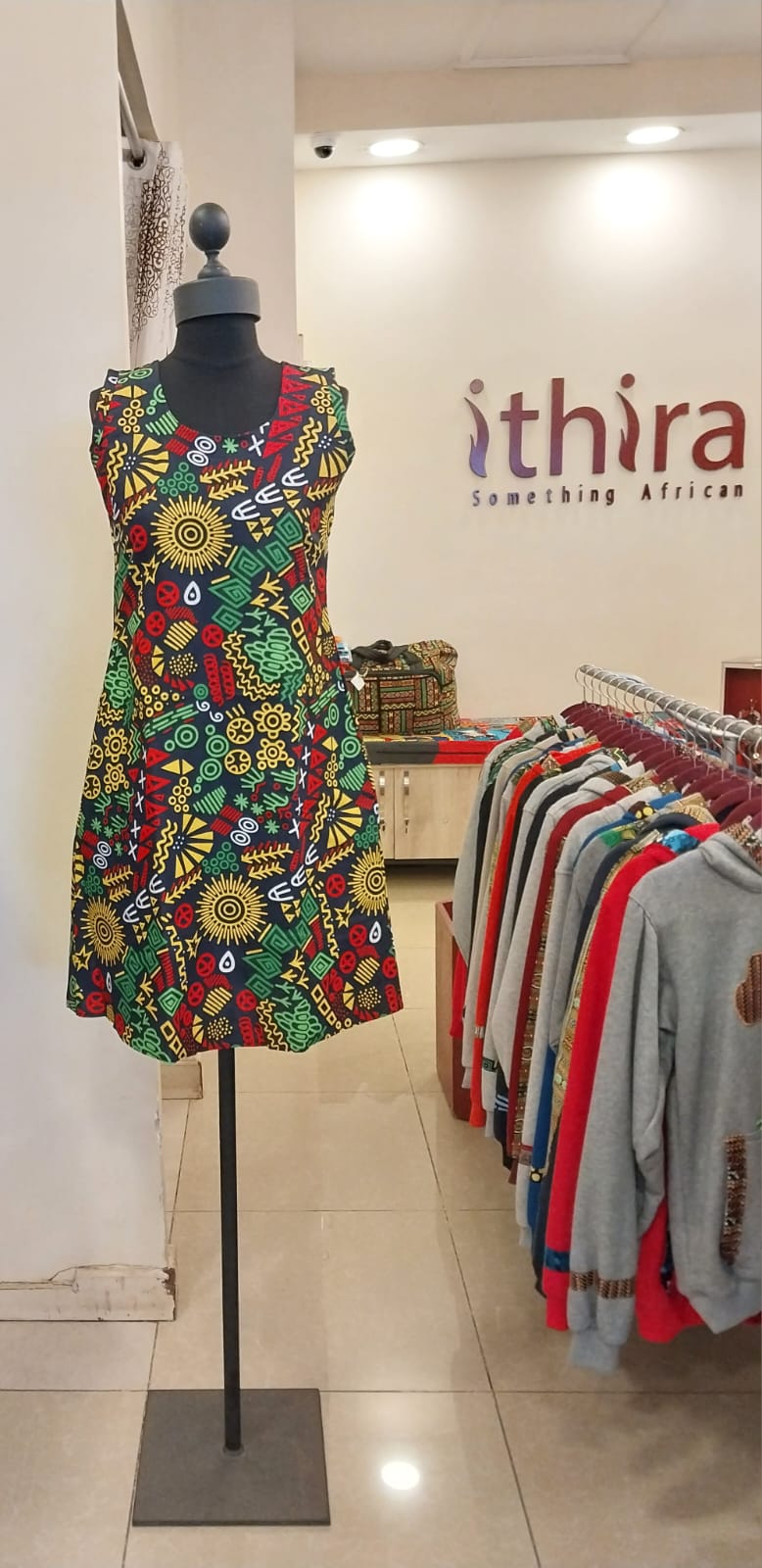 Green & Yellow Kitenge Sleeveless Knee-Length Dress - African Print A-Line Dress