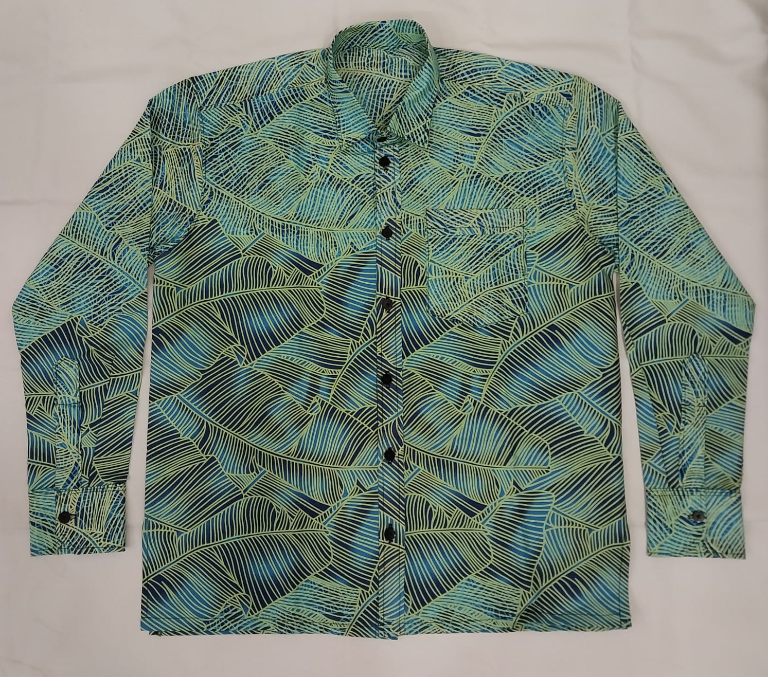 Green Print Kitenge Office Collar Shirt - Men's Long Sleeve Button-Down Shirt