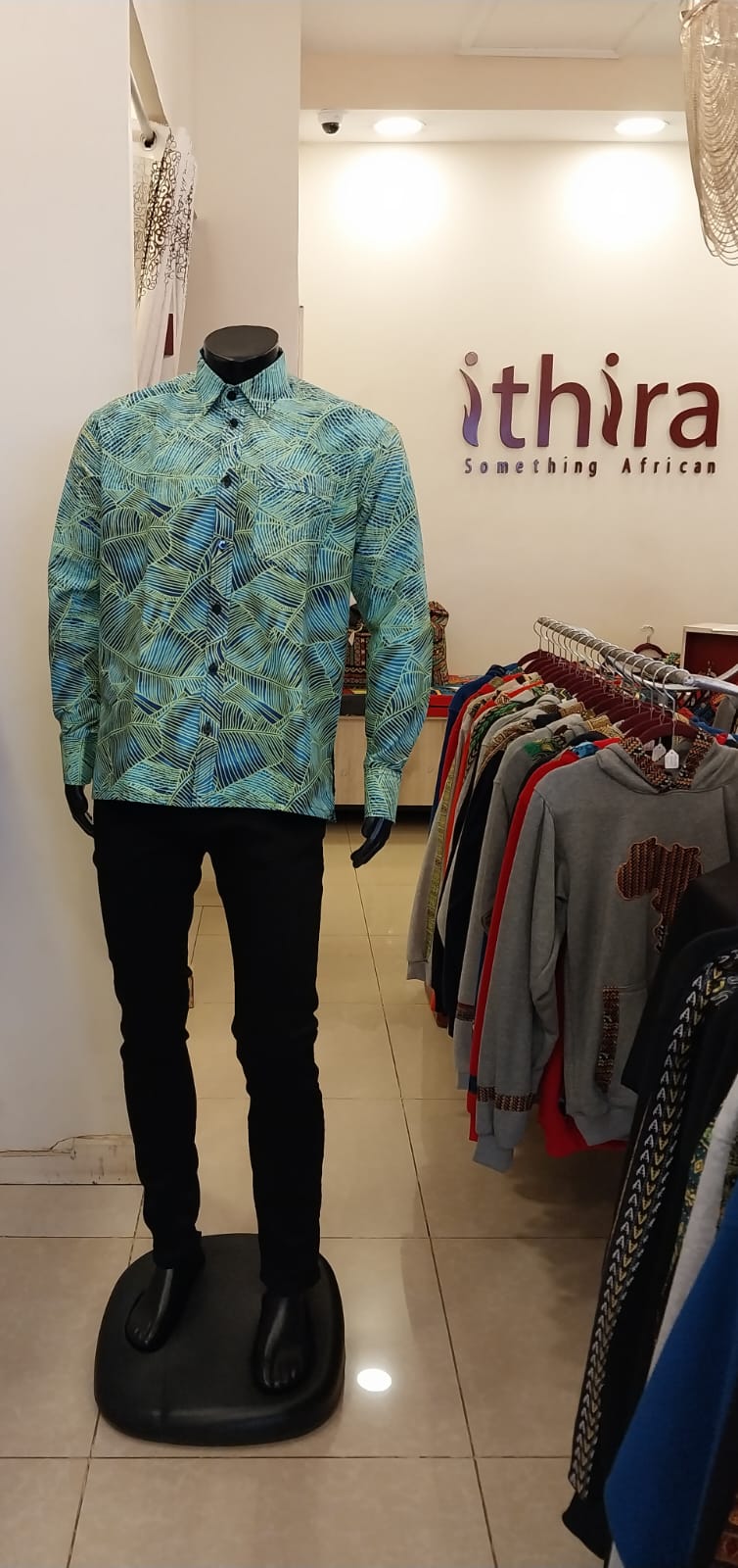 Green Print Kitenge Office Collar Shirt - Men's Long Sleeve Button-Down Shirt