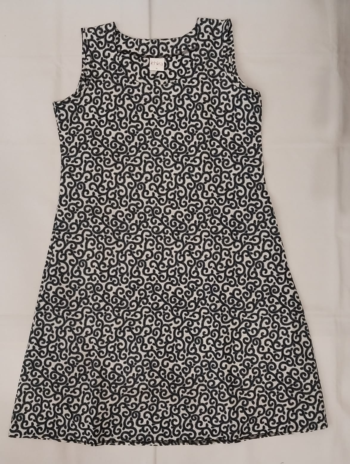 Black & White Floral Kitenge Sleeveless Knee-Length Dress - African Print A-Line Dress
