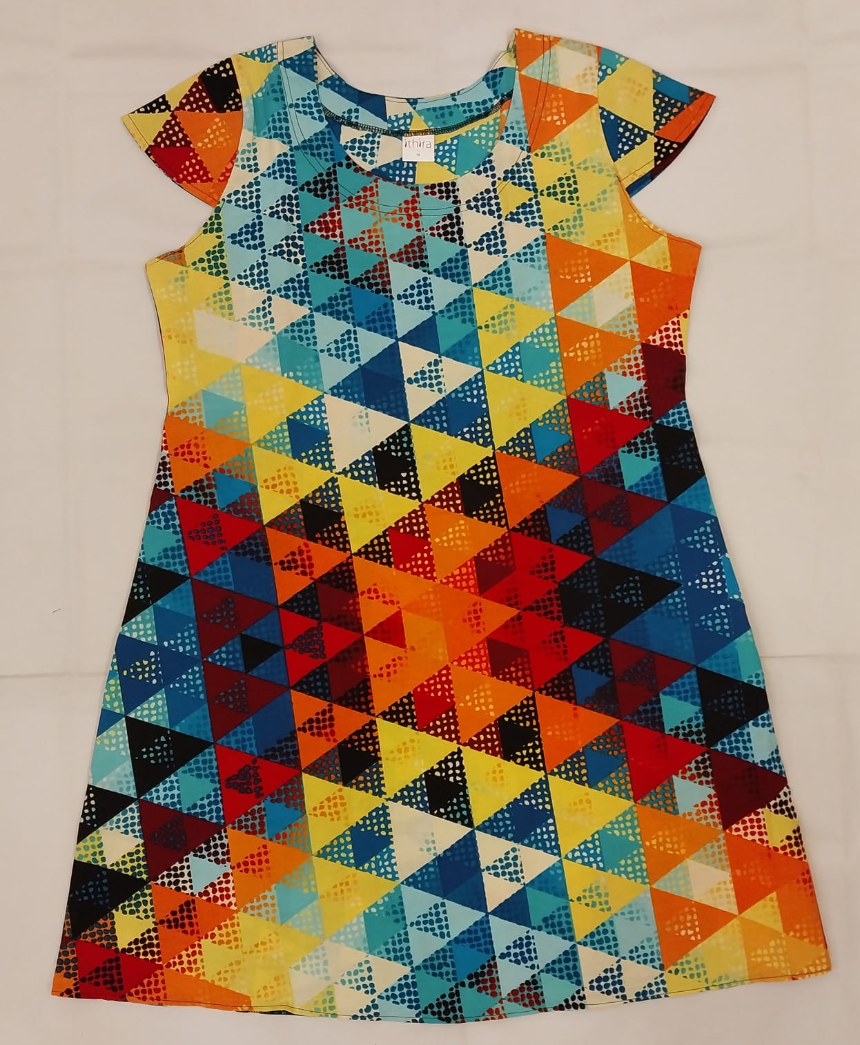 Orange & Blue Geometric Sleeved Knee-Length Dresses – Effortless Style Meets Everyday Comfort