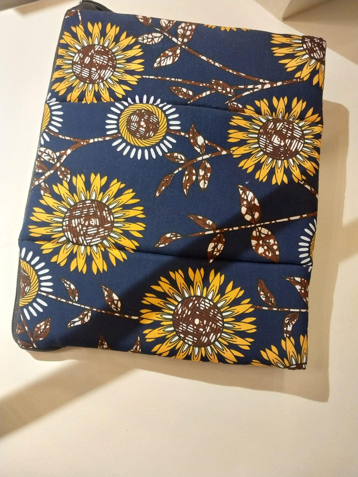 Navy Blue Kitenge Laptop Sleeve - African Sunflower Print Laptop Case